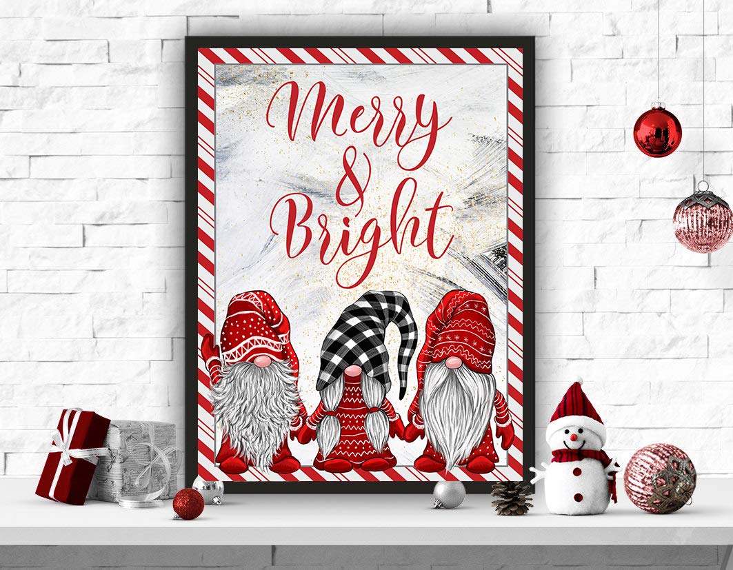 Silly Goose Gifts Gnomes Buffalo Plaid Set - Vintage Old World Themed Christmas Wall Art Prints (Set of 6)