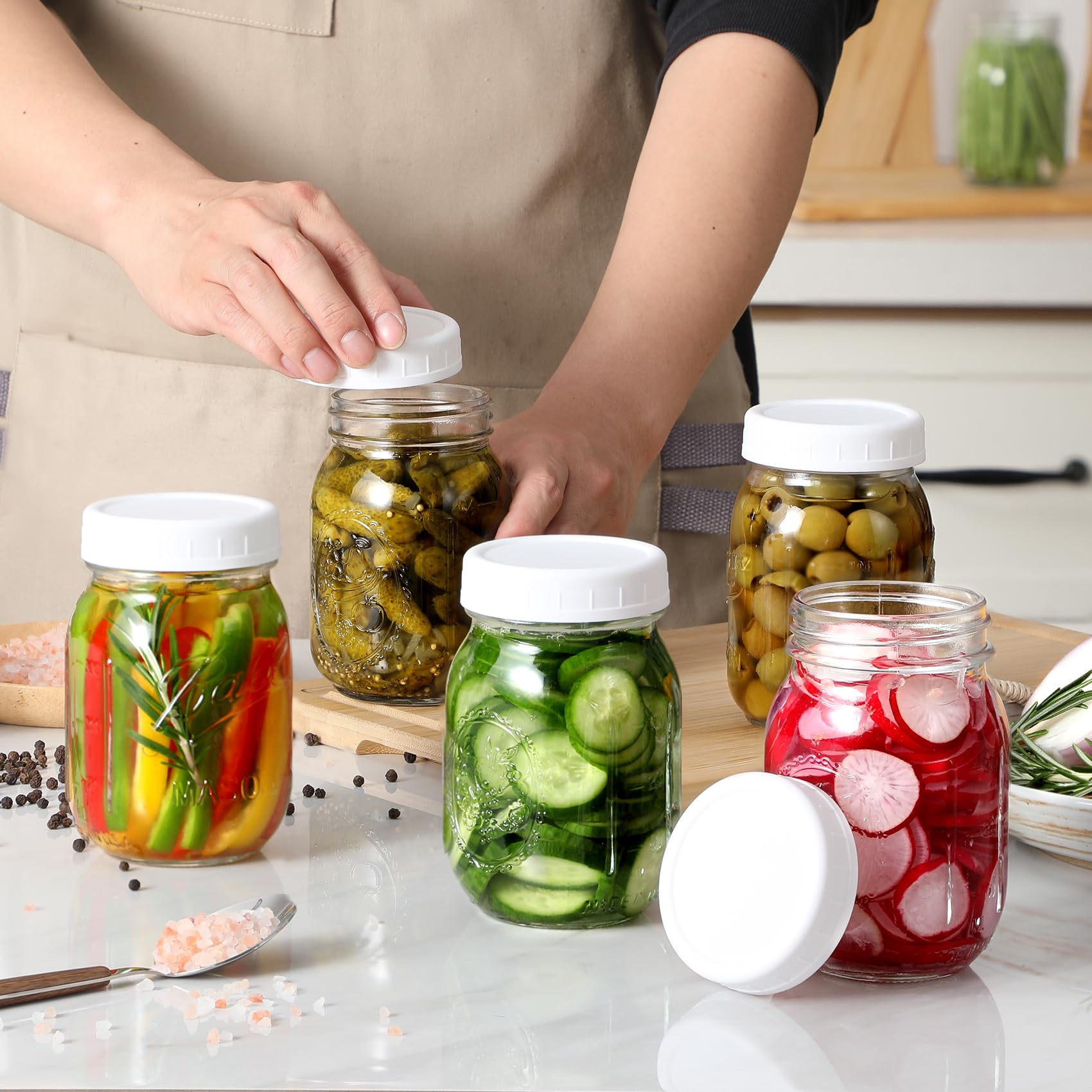 12 Pack Regular Mouth Mason Jar Lids For Ball, Kerr And More - Plastic Storage Caps For Mason Jars, Canning Jars - Leakproof, Di