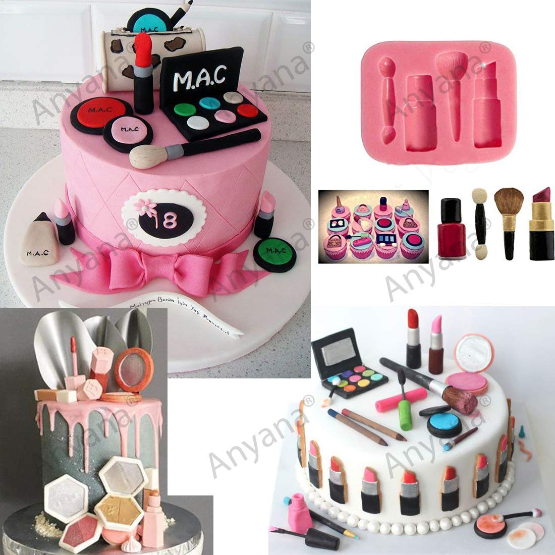 Anyana 3D Mini Makeup Tools Loose Powder Eye Shadow Silicone Mould Embossing Cake Fondant Imprint Gum Paste Mold For Sugar Paste