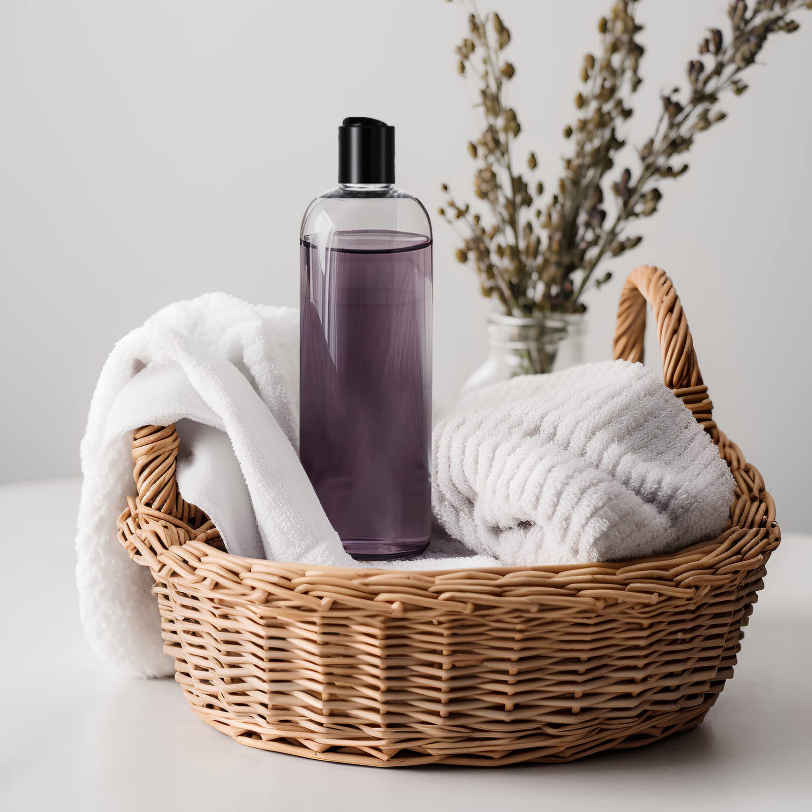Nuenen 24 Pieces Plastic Empty Bottles Clear Squeeze Travel Containers With Black Disc Cap Refillable Shampoo Container Travel B