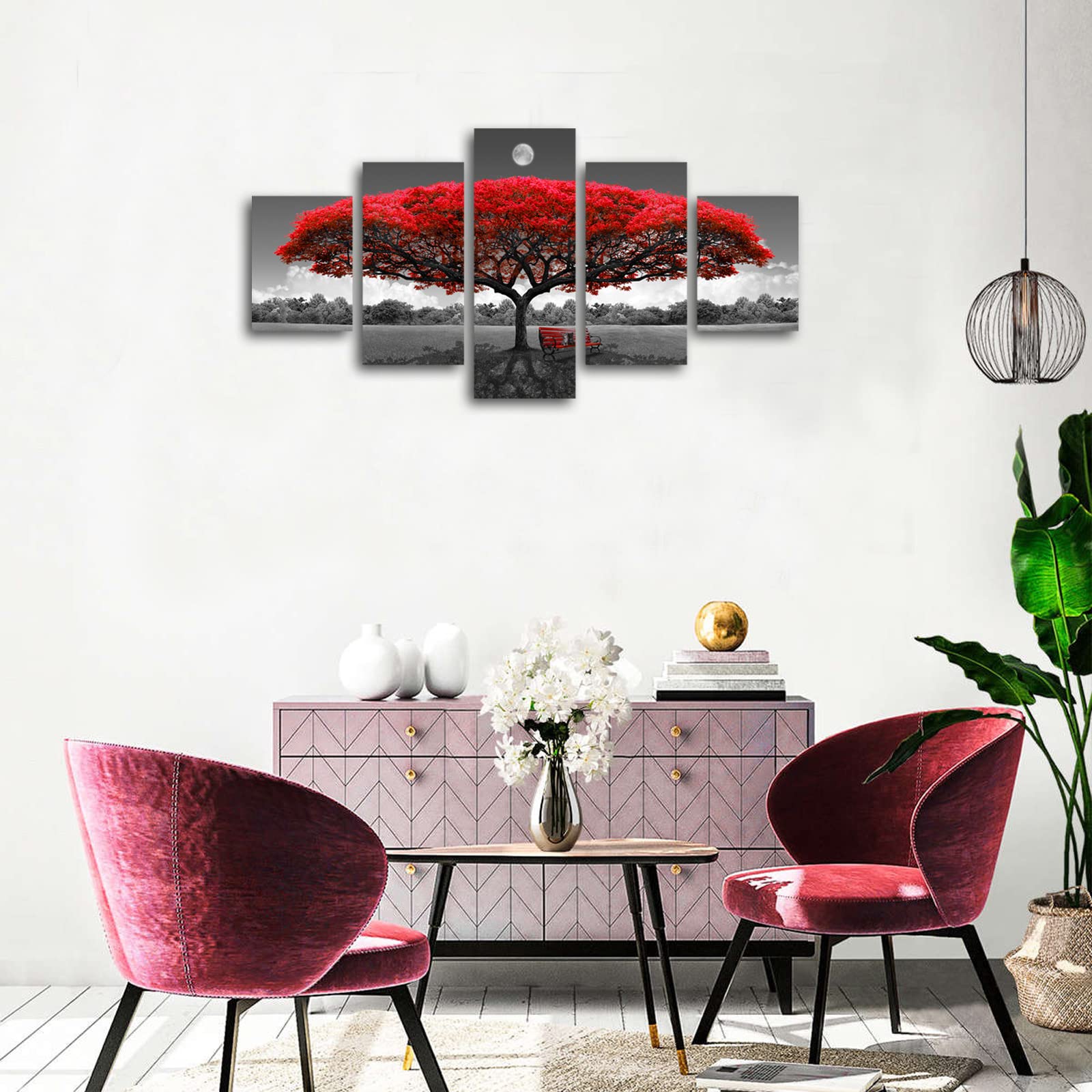 Canvas Wall Art Red Tree Wall Art Black And White Framed Artwork Landscape Pictures For Wall Decor Pictures For Living Room 5 Pi