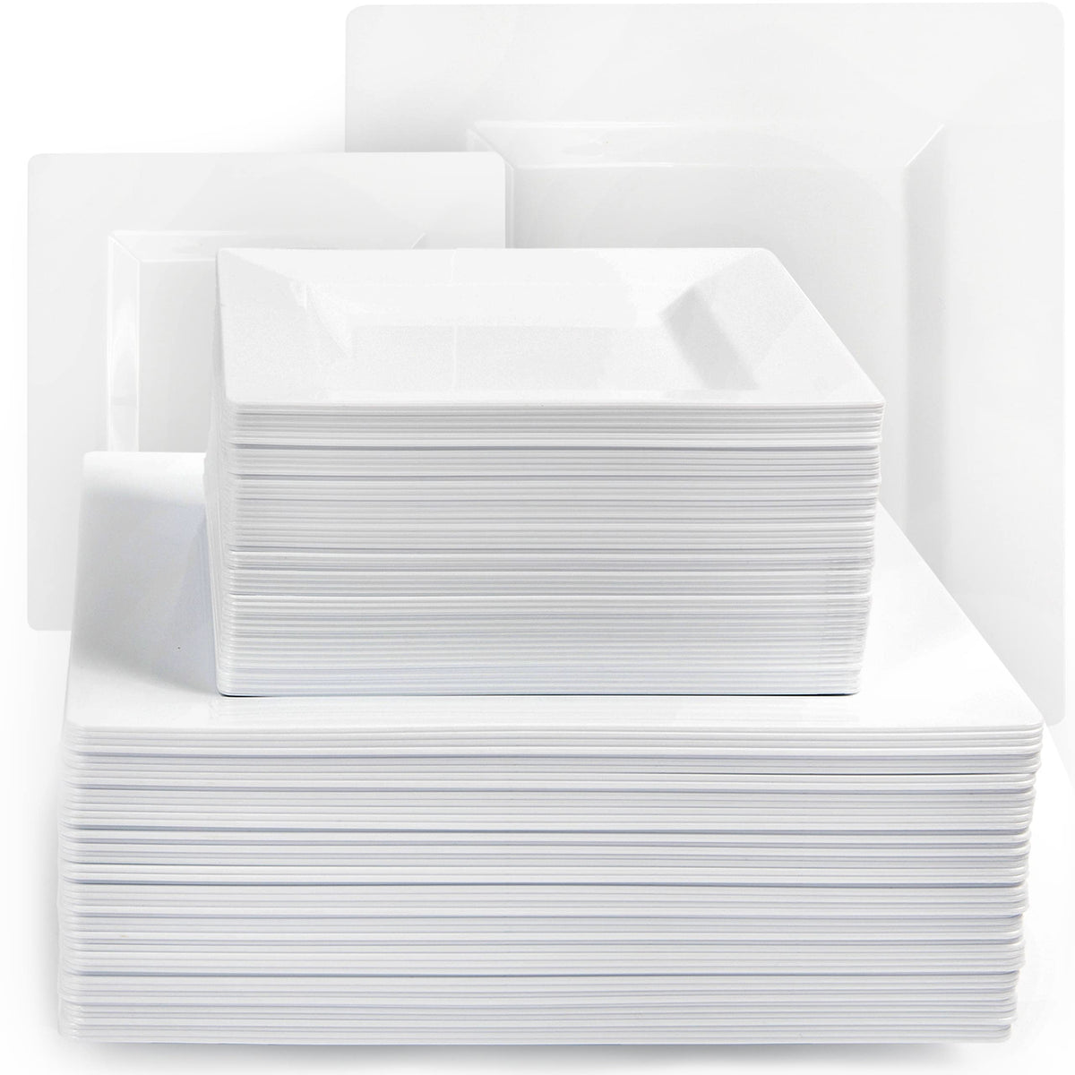 Aya'S Cutlery Kingdom 100 Square Plastic Plates - Heavy Duty Disposable Plates - Includes 50 Dinner Plates (10-Inch) And 50 Sala