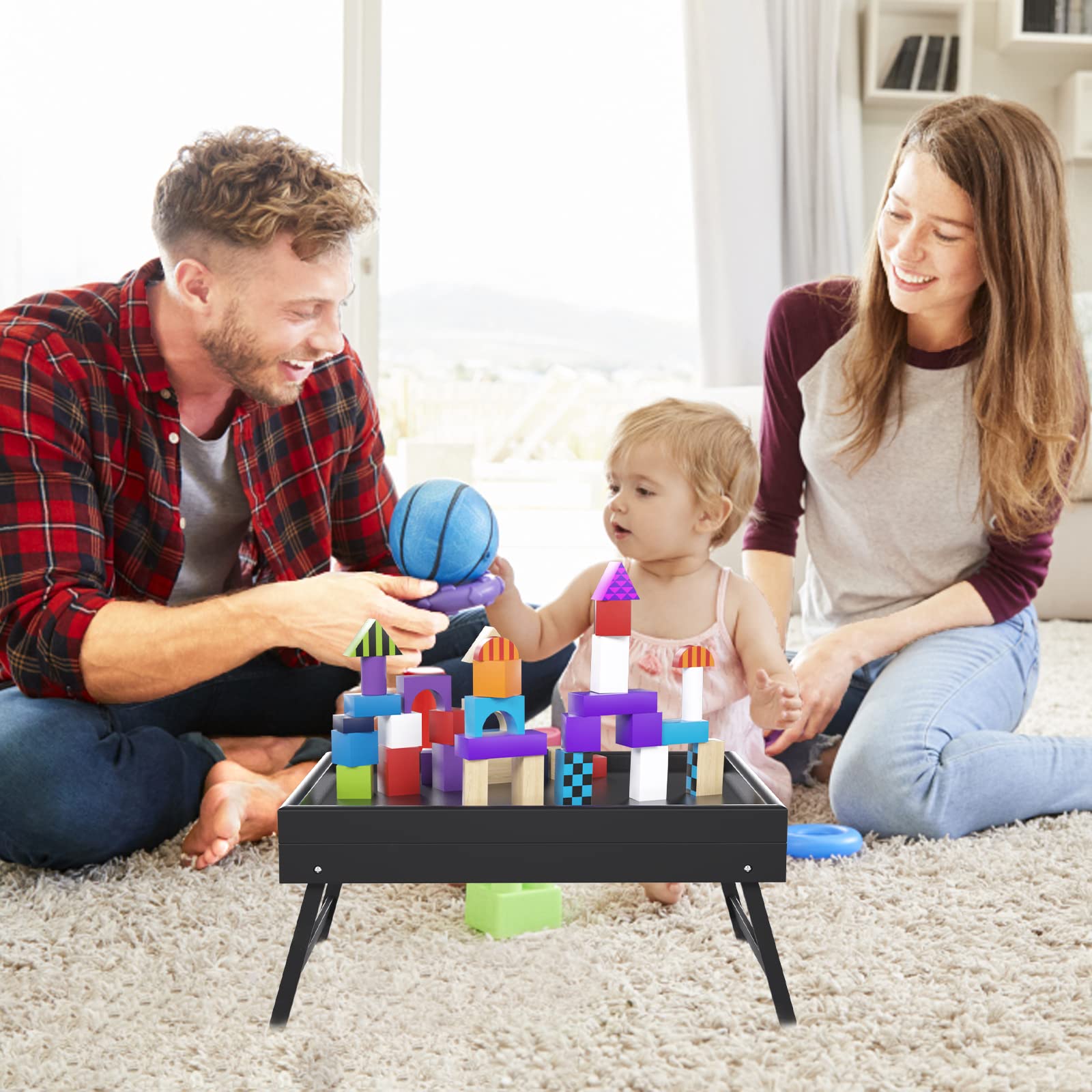 Artmeer Bed Tray Table Breakfast Food Tray With Folding Legs Serving Tray For Laptop Desk, Sofa,Platters,Tv,Snack,Eating Tray(Bl