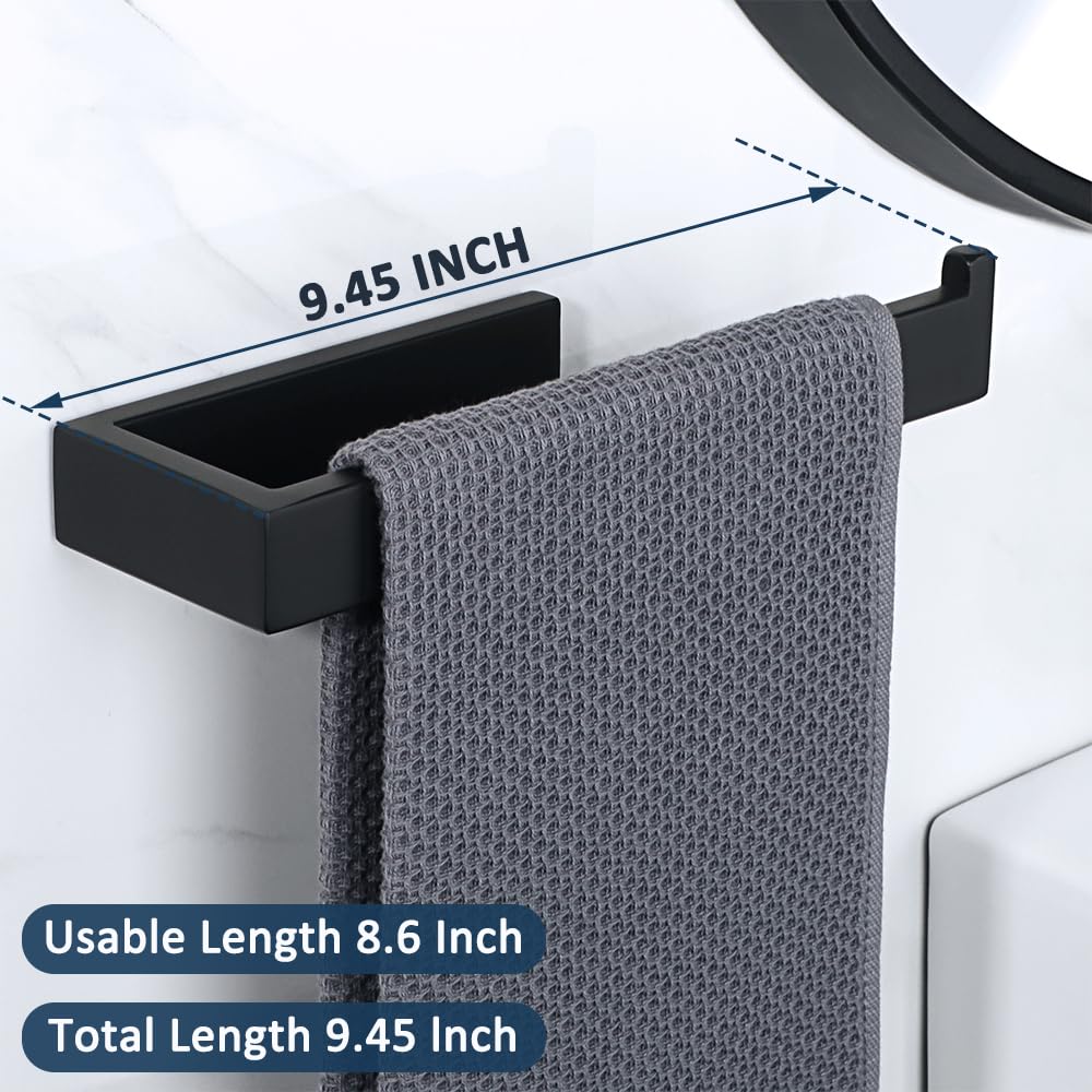 Sayayo Matte Black Towel Ring For Bathroom, 10 Inch Hand Towel Bar Towel Rack Towel Holder Wall Mounted Square, Sus304 Stainless