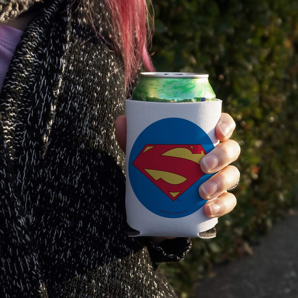Superman New 52 Shield Logo Can Cooler - Drink Sleeve Hugger Collapsible Insulator - Beverage Insulated Holder