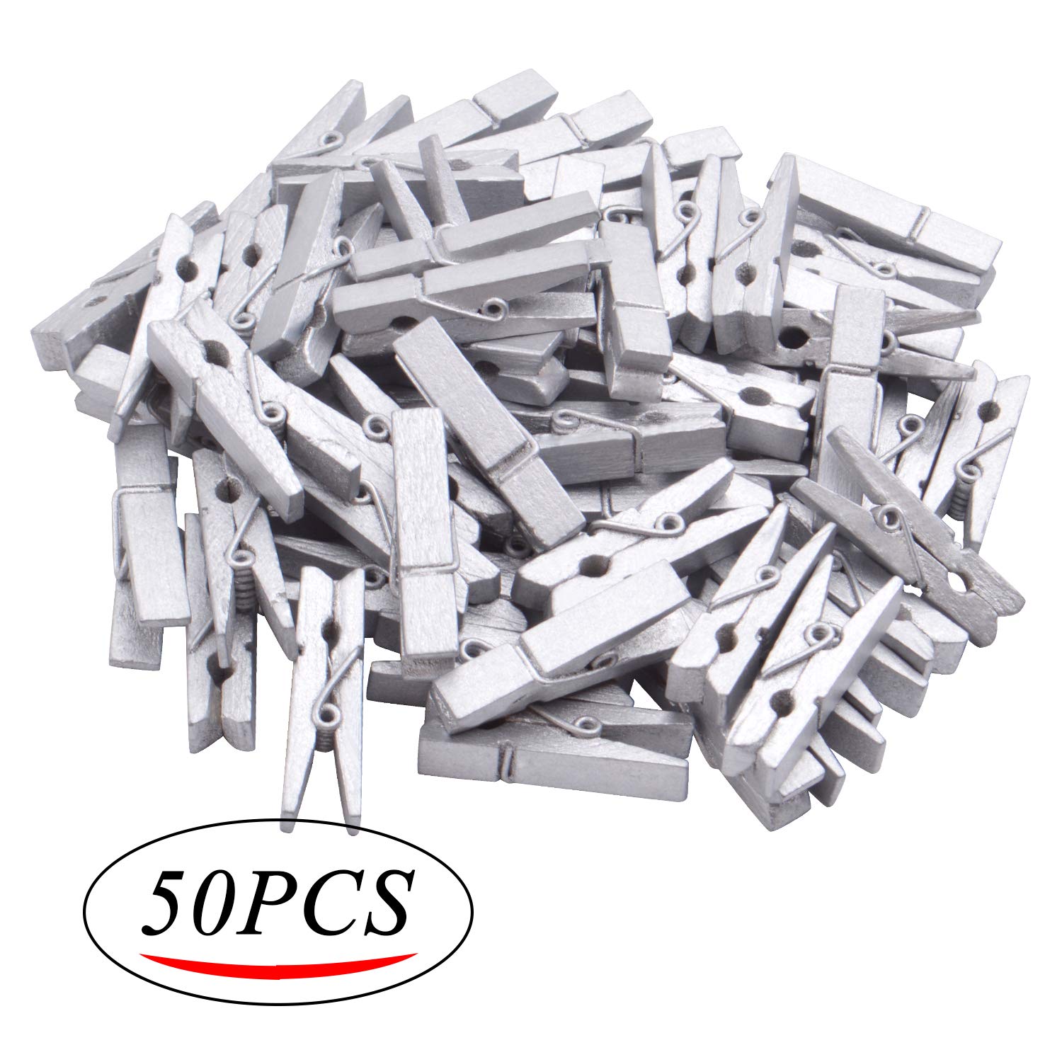 Jdesun 50 Pieces Photo Clips Mini Silver Wooden Picture Paper Clip Clothespins Peg for Office Home Arts