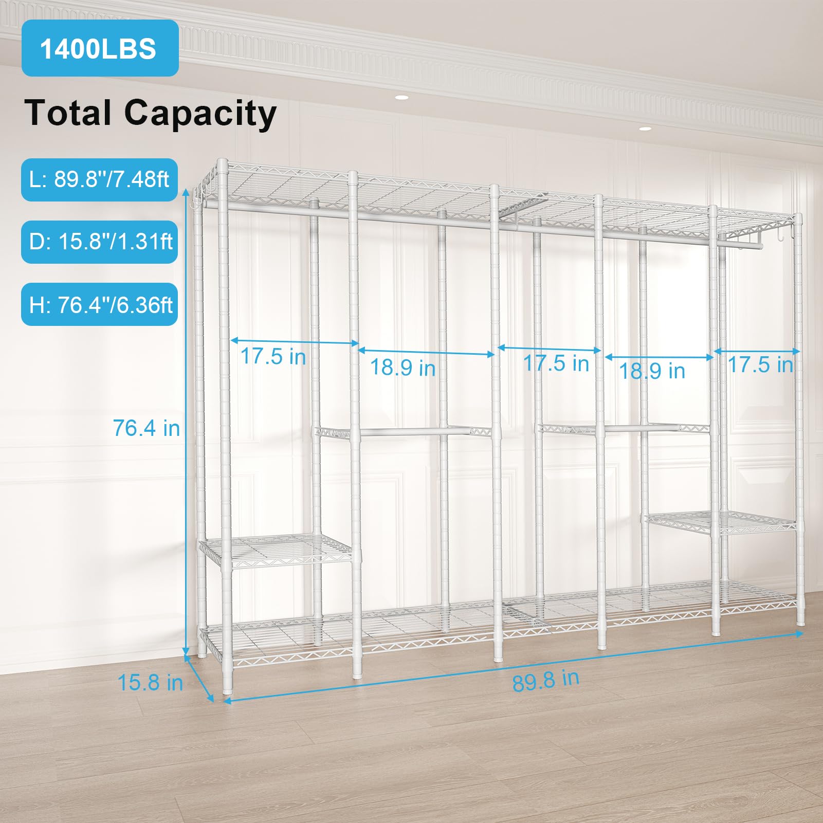 Ulif H50 Garment Rack Heavy Duty Clothes Rack, Freestanding Extra Large Portable Closet Wardrobe Rack, Clothing Racks For Hangin