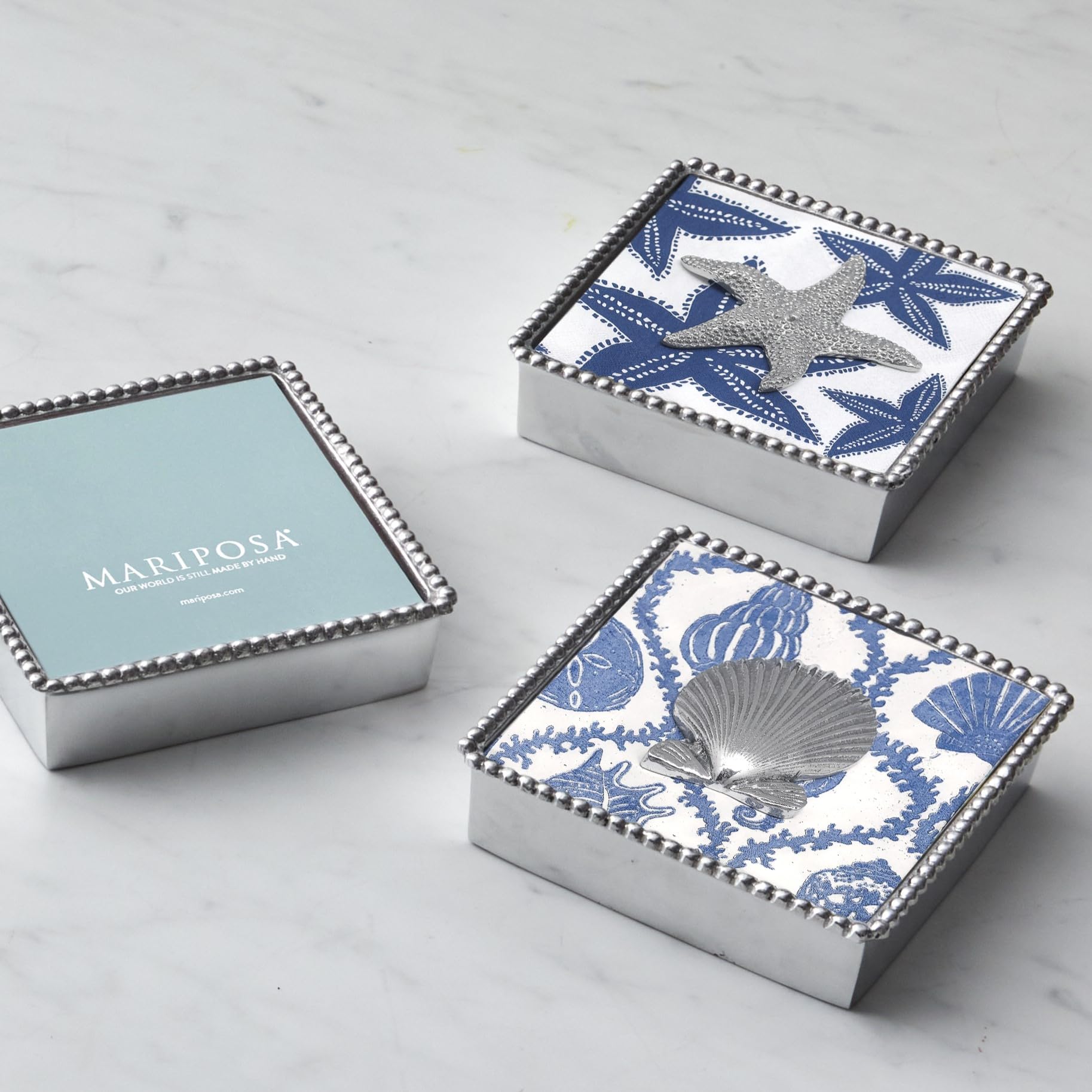 Mariposa Scallop Shell Beaded Napkin Box