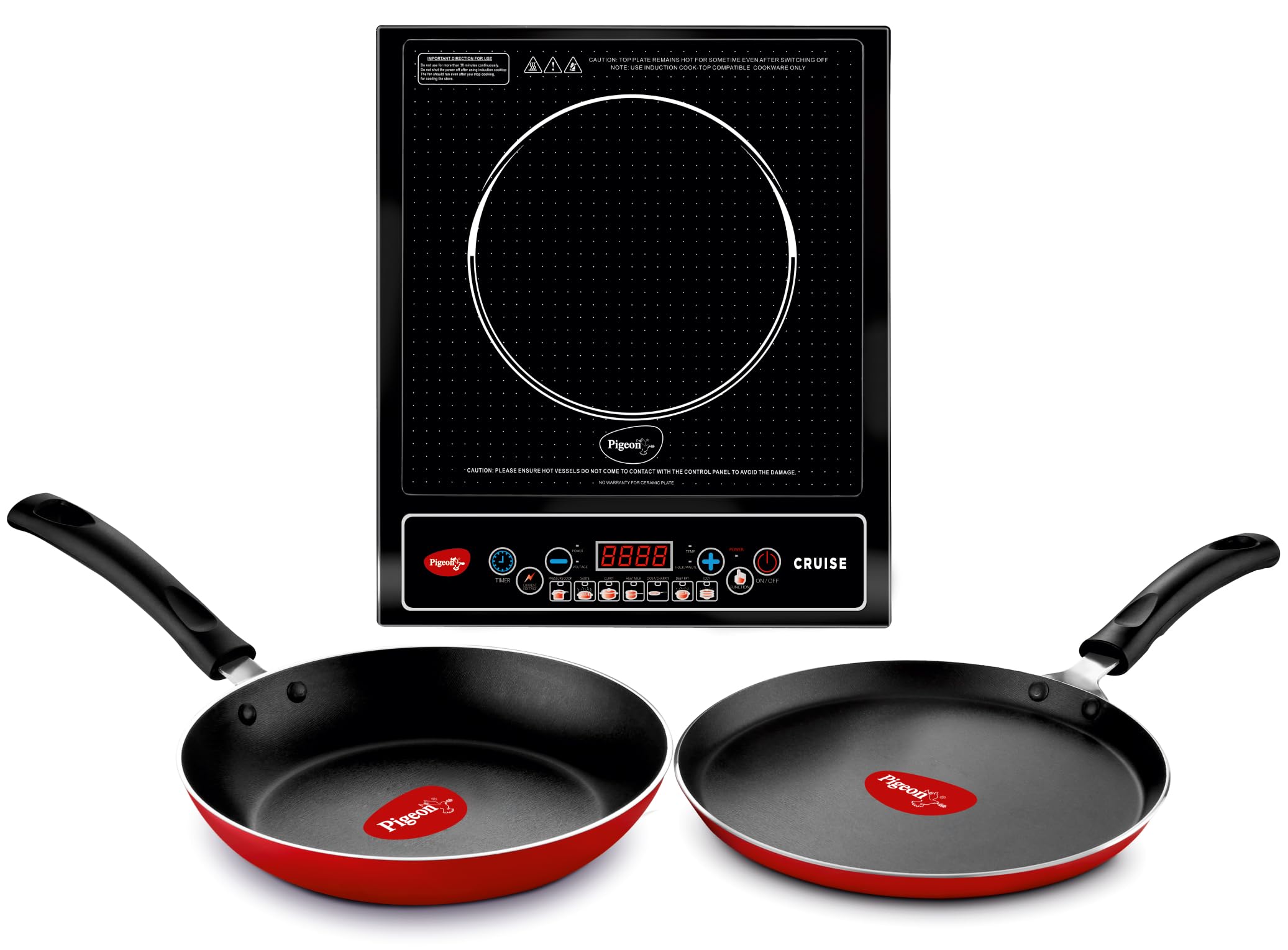Pigeon By Stovekraft Cruise Duo Induction Cooktop Combo | 2 Induction Cooktops In 1 Pack | 1800W Each | Crystal Glass | Push But