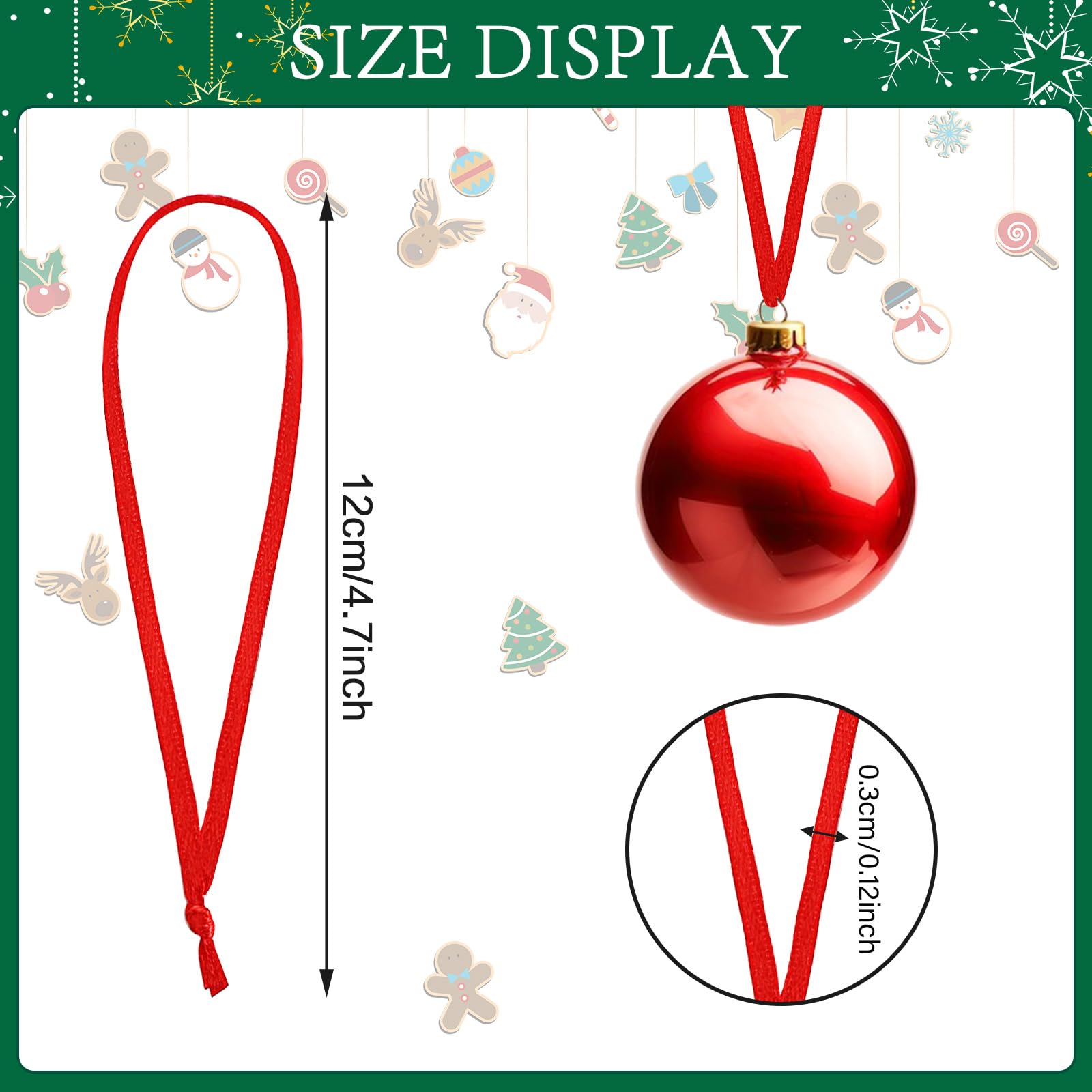 JUNEBRUSHS 300Pcs Christmas Ornament Hangers, Hand Tied String Ties Ornament Loops Thin Red Ribbon for Ornaments Christmas Tree