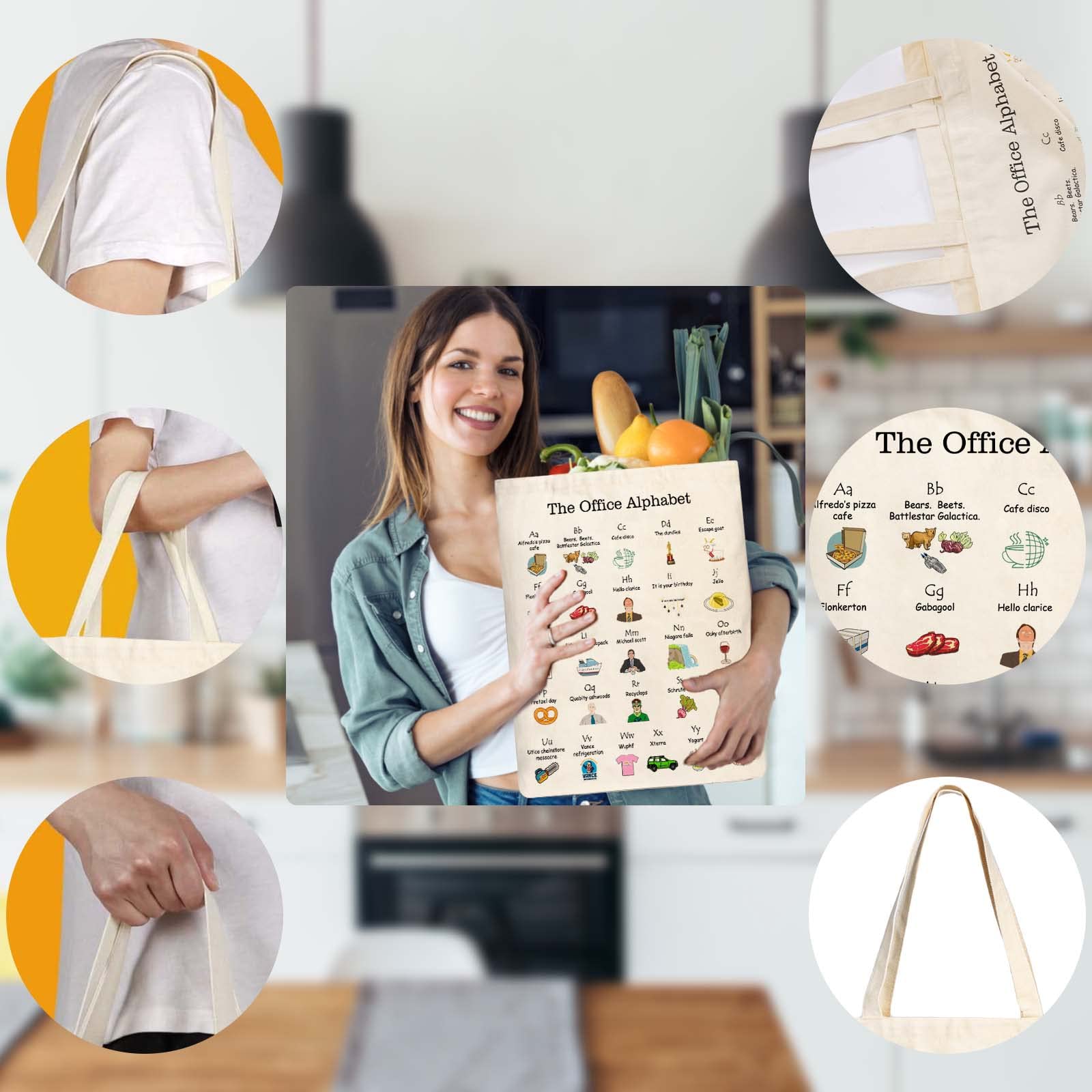 The Office Alphabet Tote Bag The Office Tv Show Merchandise Office Fans Kitchen Gifts Office Theme Bags Presents White