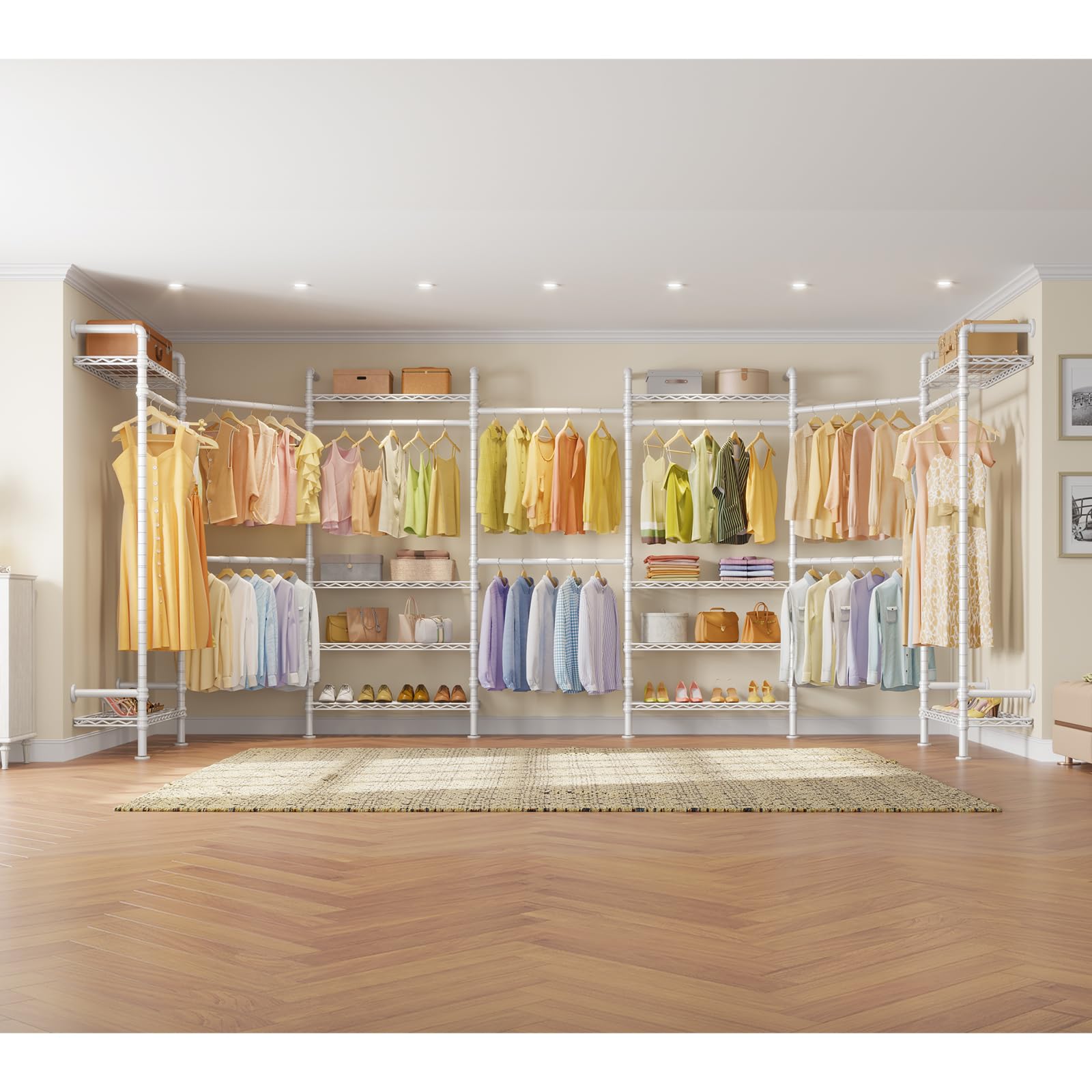 Timate F3 Garment Rack Heavy Duty Clothes Rack For Hanging Clothes, Expandable Industrial Pipe Wall Mounted Clothing Rack, Adjus