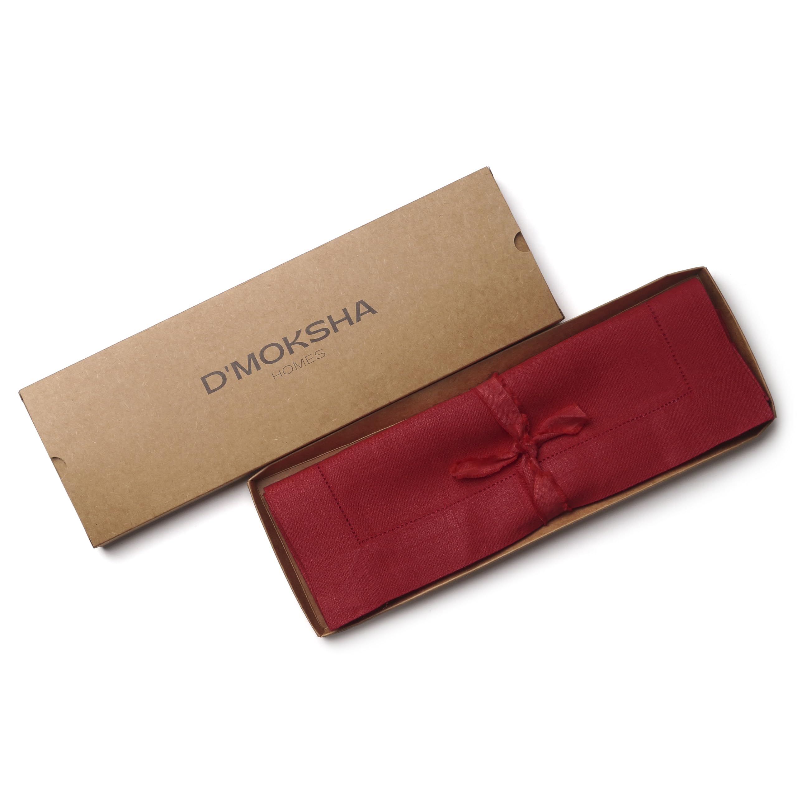 D'Moksha Homes Linen Placemats Set Of 4-100% Pure Linen Red Placemats 14 X 19 Inch - Classic Hemstitch, Washable Red Placemats F