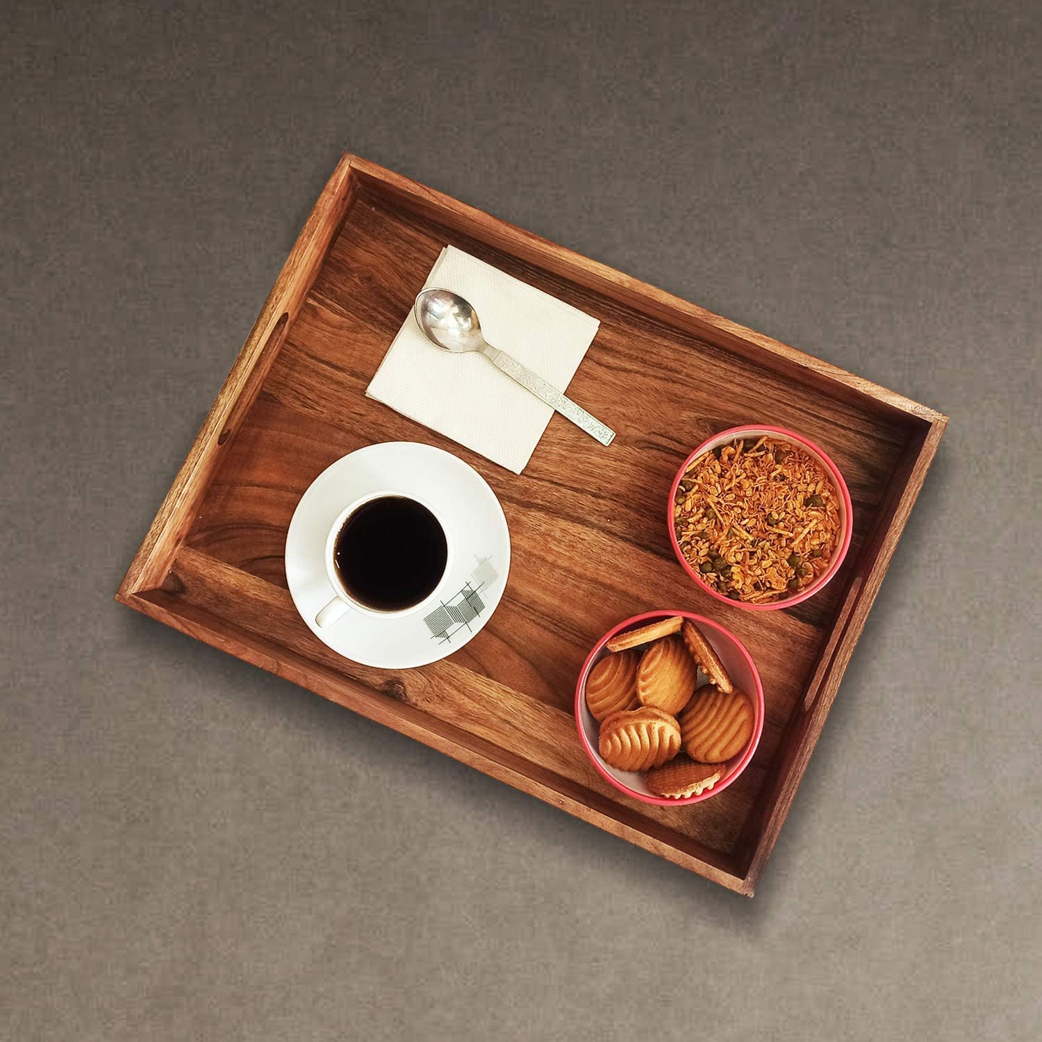 Insight Arts Large Serving Tray, Wooden, Brown Finish Coffee Table Decor, Rectangular Butler Tray For Breakfast In Bed