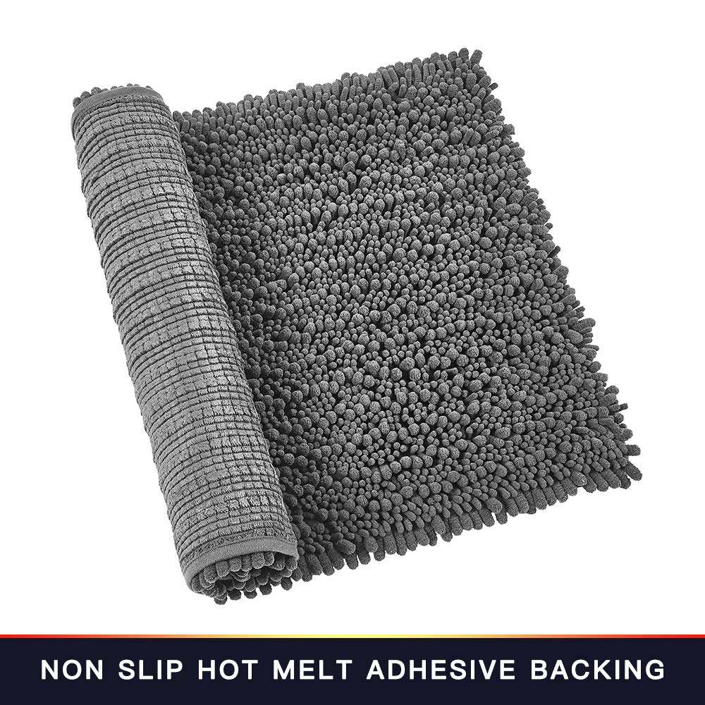 Walensee Bathroom Rug Non Slip Bath Mat (32X20 Inch Grey) Water Absorbent Super Soft Shaggy Chenille Machine Washable Dry Extra