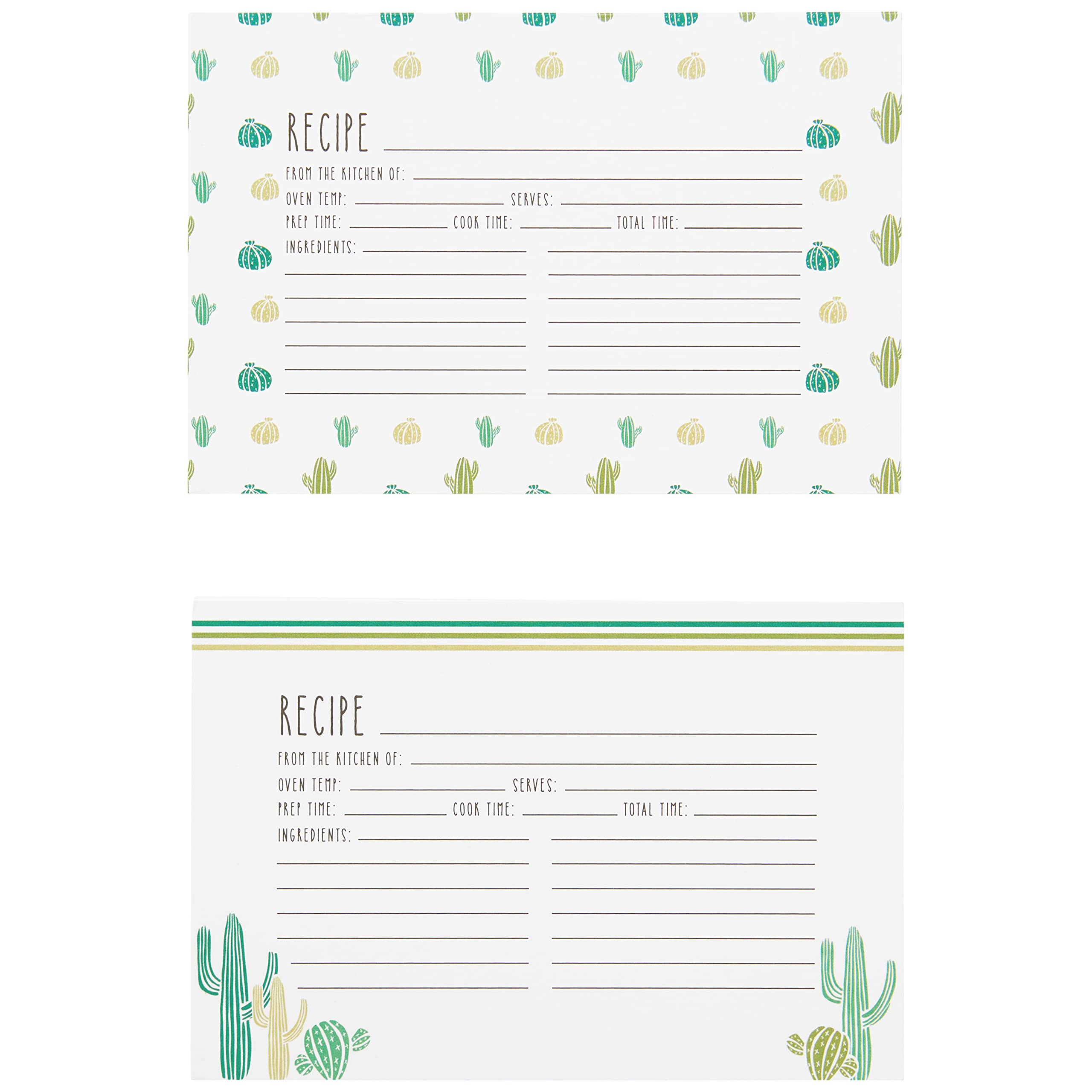C.R. Gibson Cacti Double Sided Recipe Card Set, 4'' W X 6'' L, Multicolor