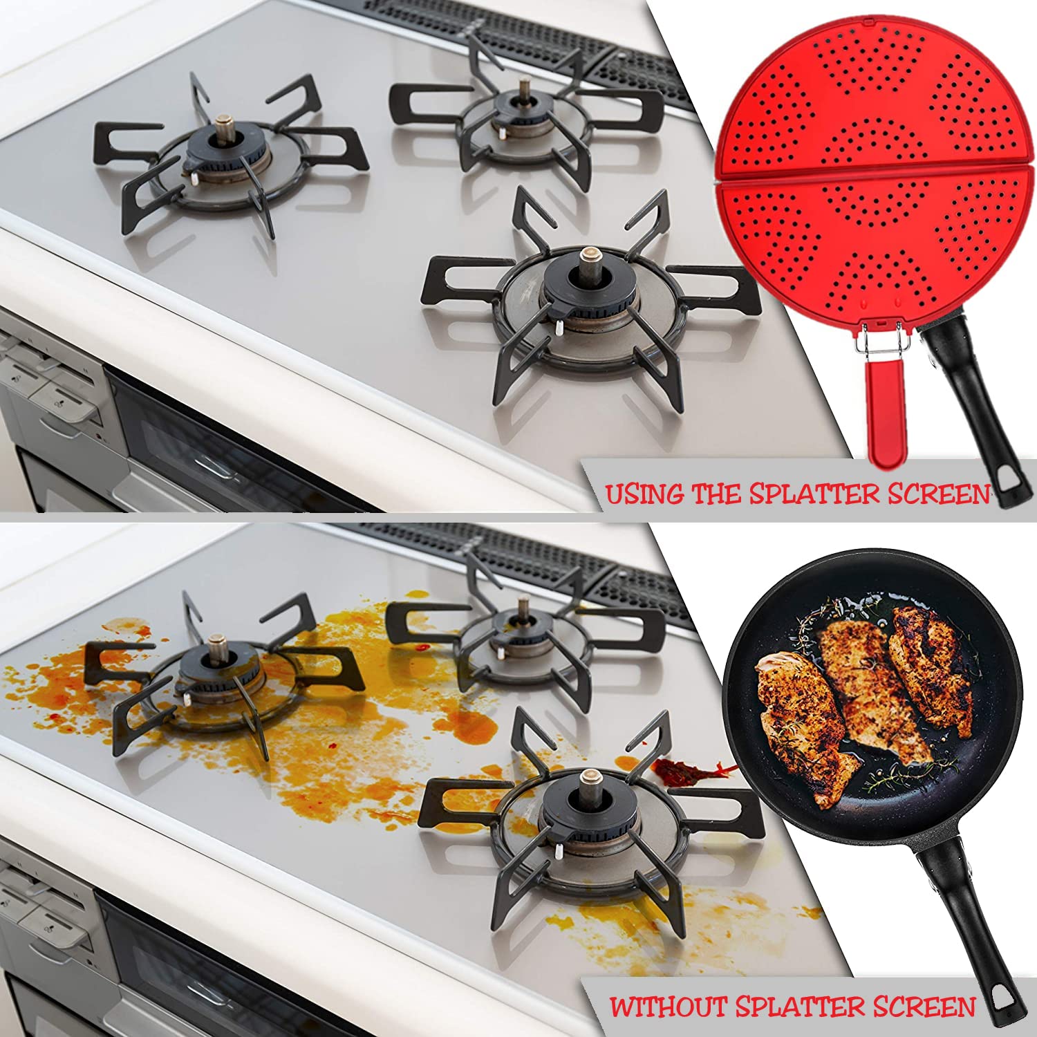 K Kirkwood Kitchen Splatter Screen For Frying Pan Foldable Grease Splatter Guard Silicone Splatter Shields Multifunction Oil Scr