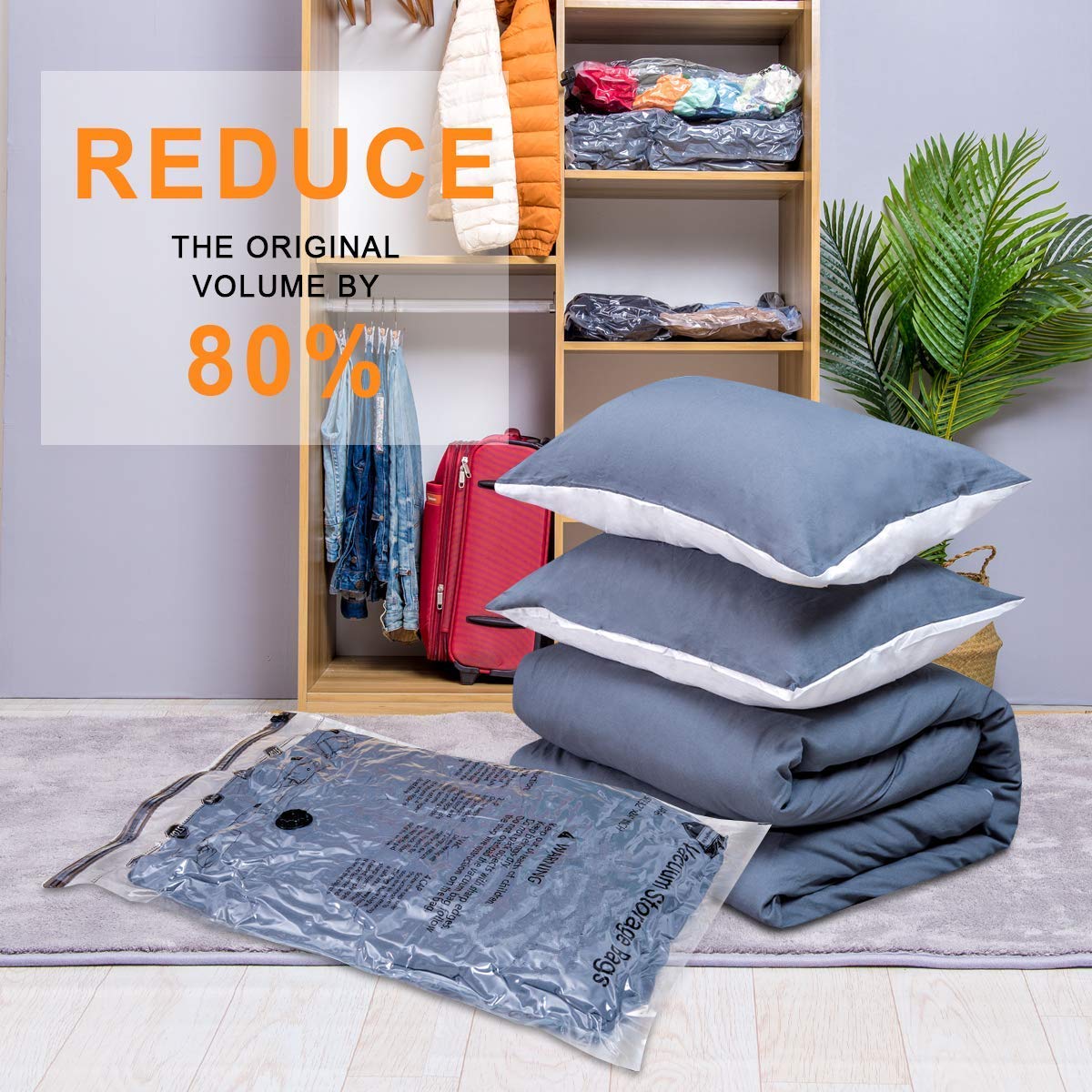 Vacuum Storage Bags (5 x Large  5 x Medium)  Space Saver Sealer Compression Bags with Travel Hand Pump for Blankets  Comforters  Pillows  Clothes Storage