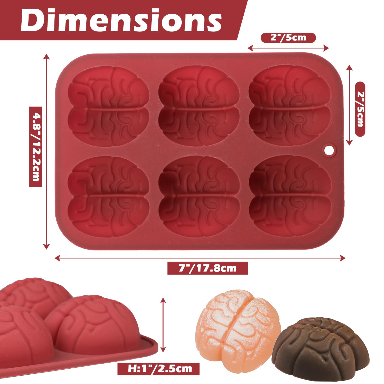 Kamehame Brain Chocolate Molds, 2 Pcs Halloween Silicone Brain Cake Candy Cupcake Mold