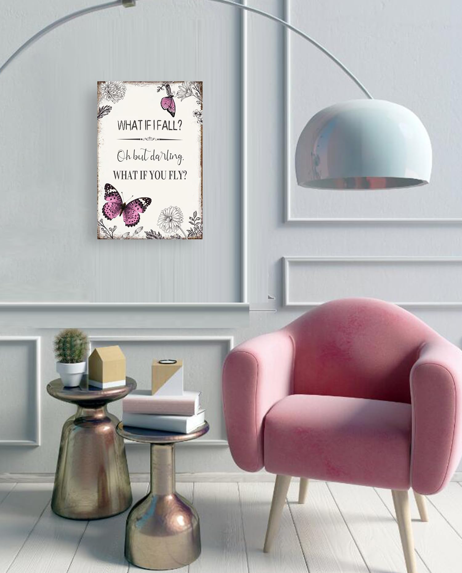 Ypy Inspirational Quote Canvas Wall Art : Pink Butterfly Picture Motivational Framed Poster, What If I Fall Positive Sign For Te