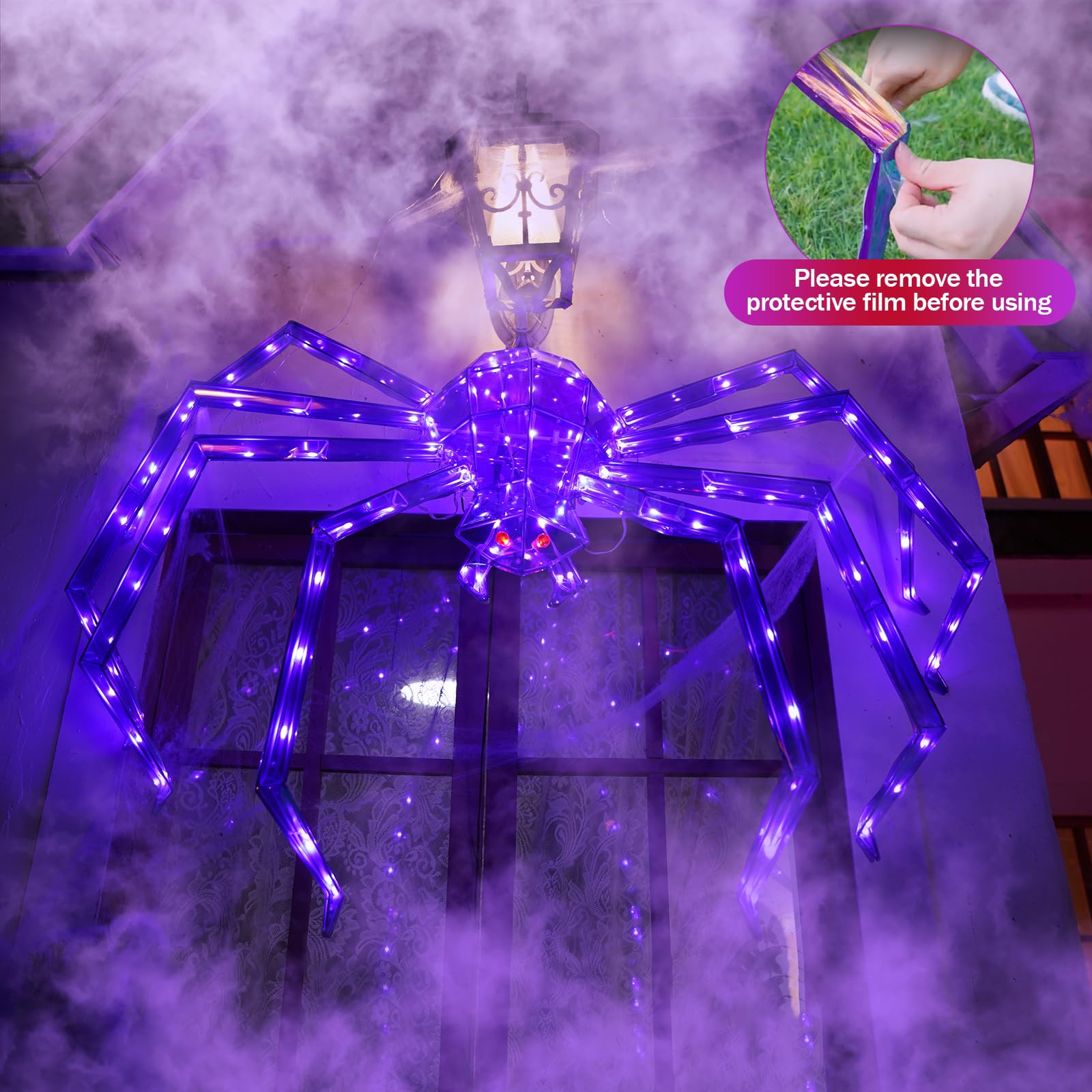 Prismatic Iridescent Giant Spider, 52 Pre-lit Large Outdoor Scary Prismatic Spider Decorations for Halloween 140 LED Light Up Gi