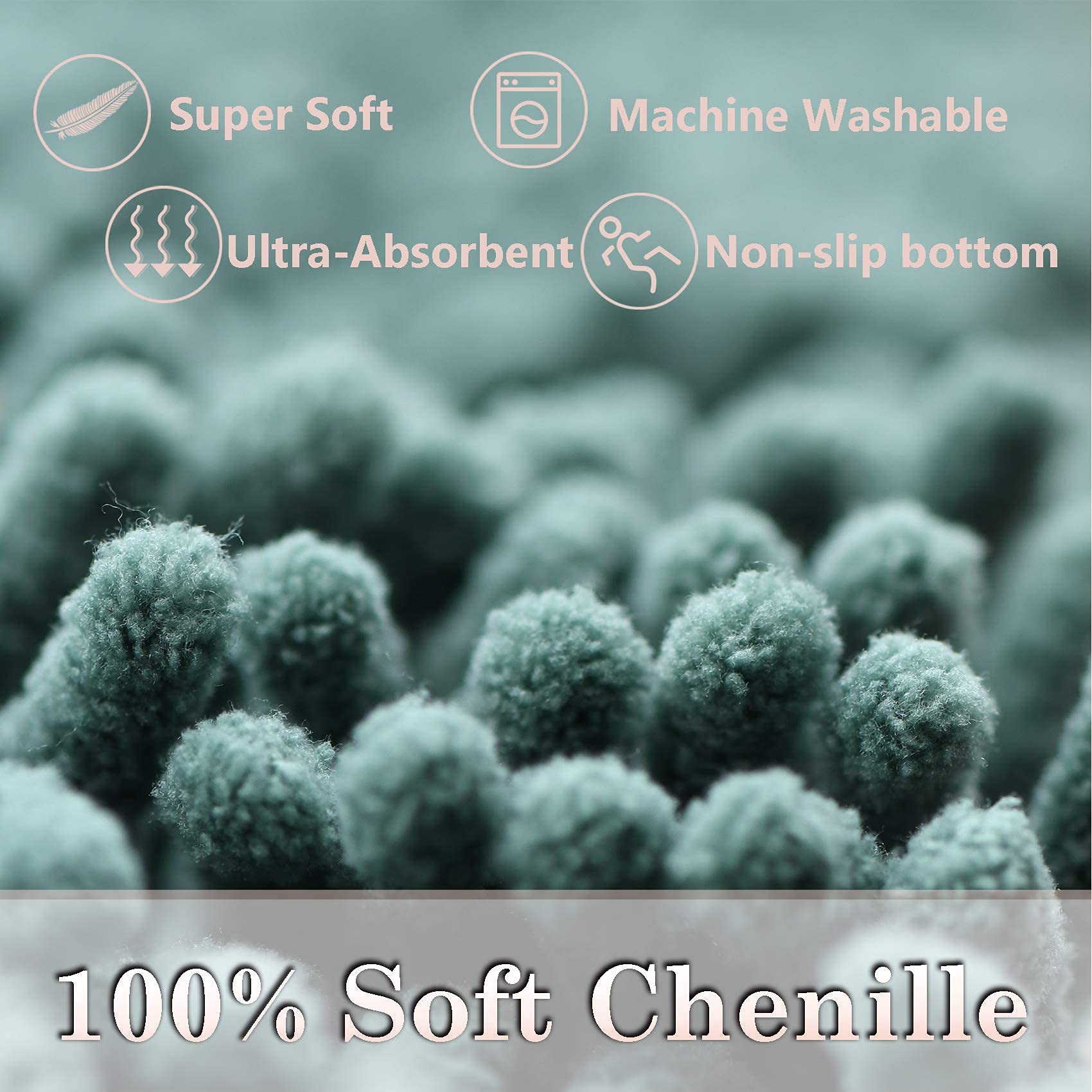 Christmas Green Bathroom Rugs Set 3 Piece Bath Mat, Super Soft Bathroom Set Chenille, Non-Slip Bath Rug Set, Absorbent Bathroom