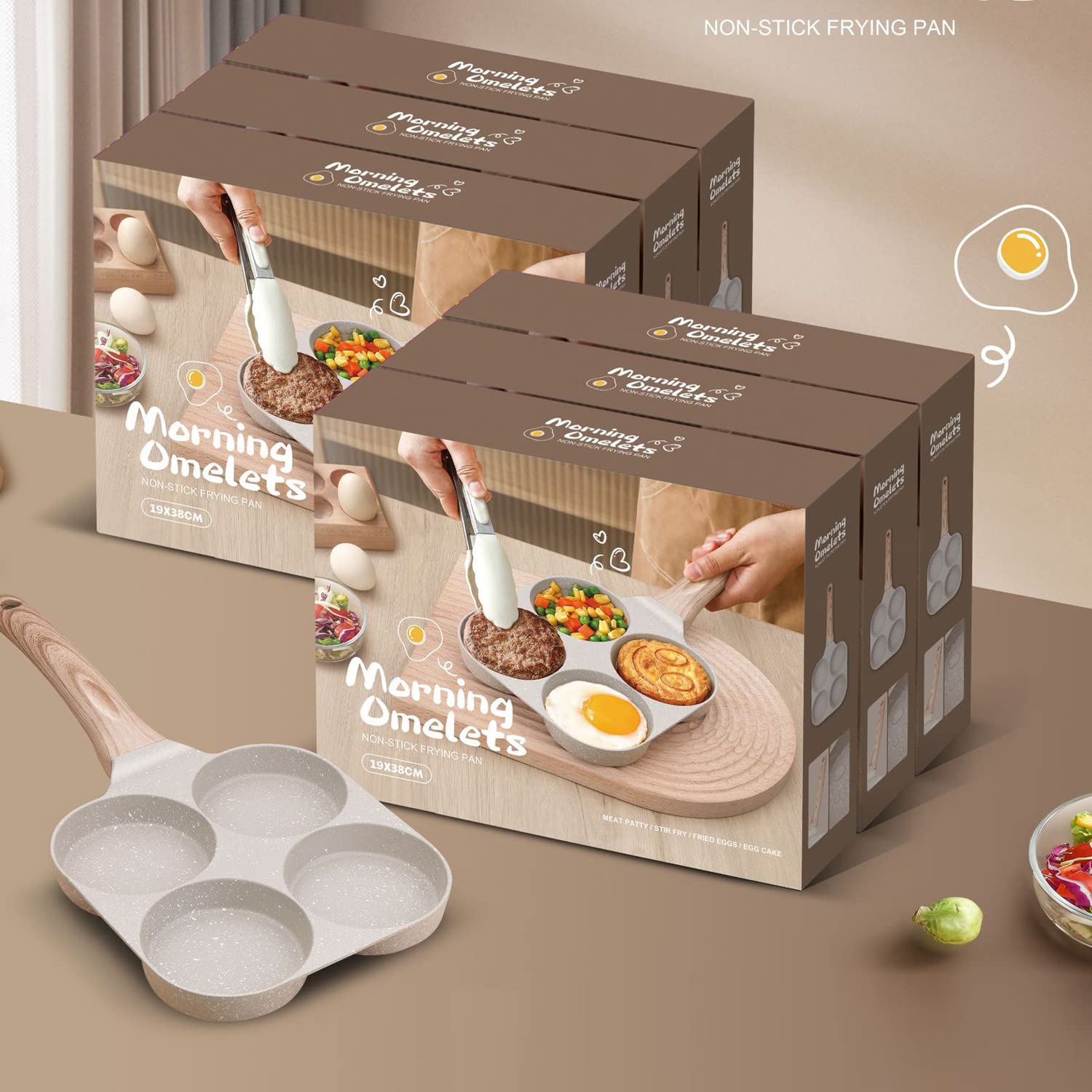 Miugo Four-Cup Fried Egg Pan, Medical Stone Non-Stick Frying Pan For Breakfast,Divided Egg Omelet Pans Suitable For Gas Stove An