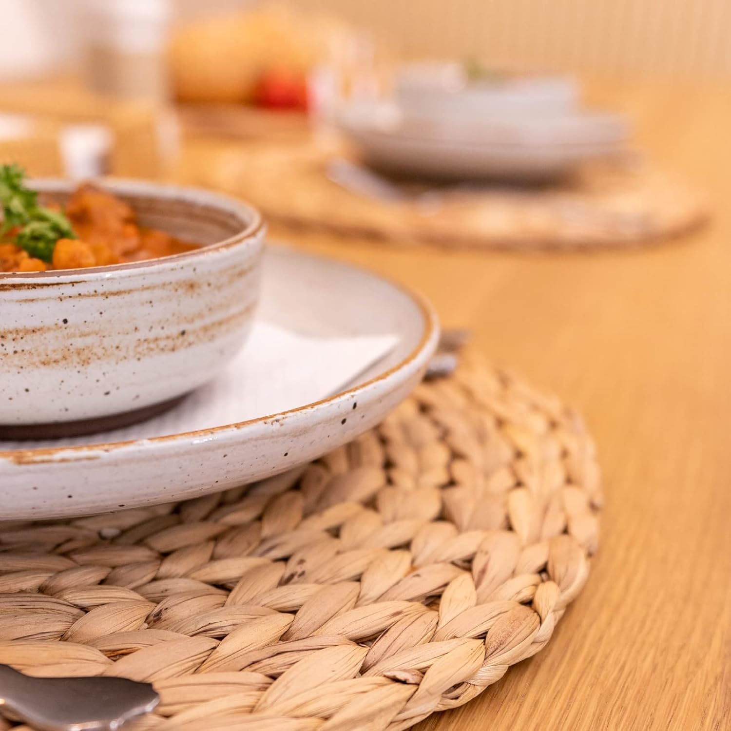 6 Pack, Round Woven Placemats, Natural Water Hyacinth Place Mats, Braided Straw Table Mats For Dining Table, Christmas Placemats