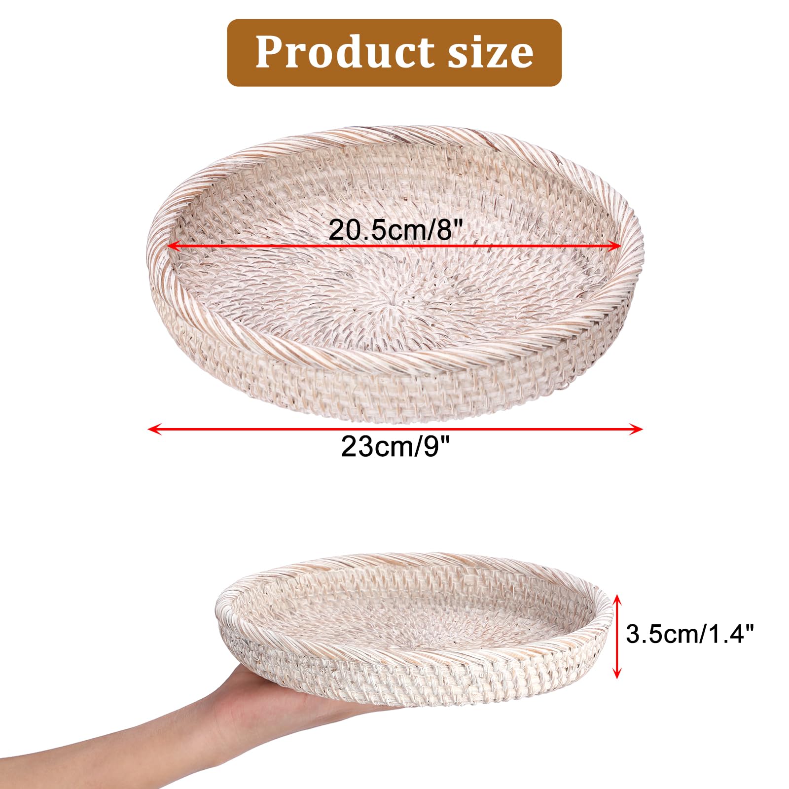 Hipiwe Round Key Bowl for Entryway, 9 Decorative Rattan Tray Woven Wicker Storage Holder Serving Basket Tray for Fruit Snacks Ca