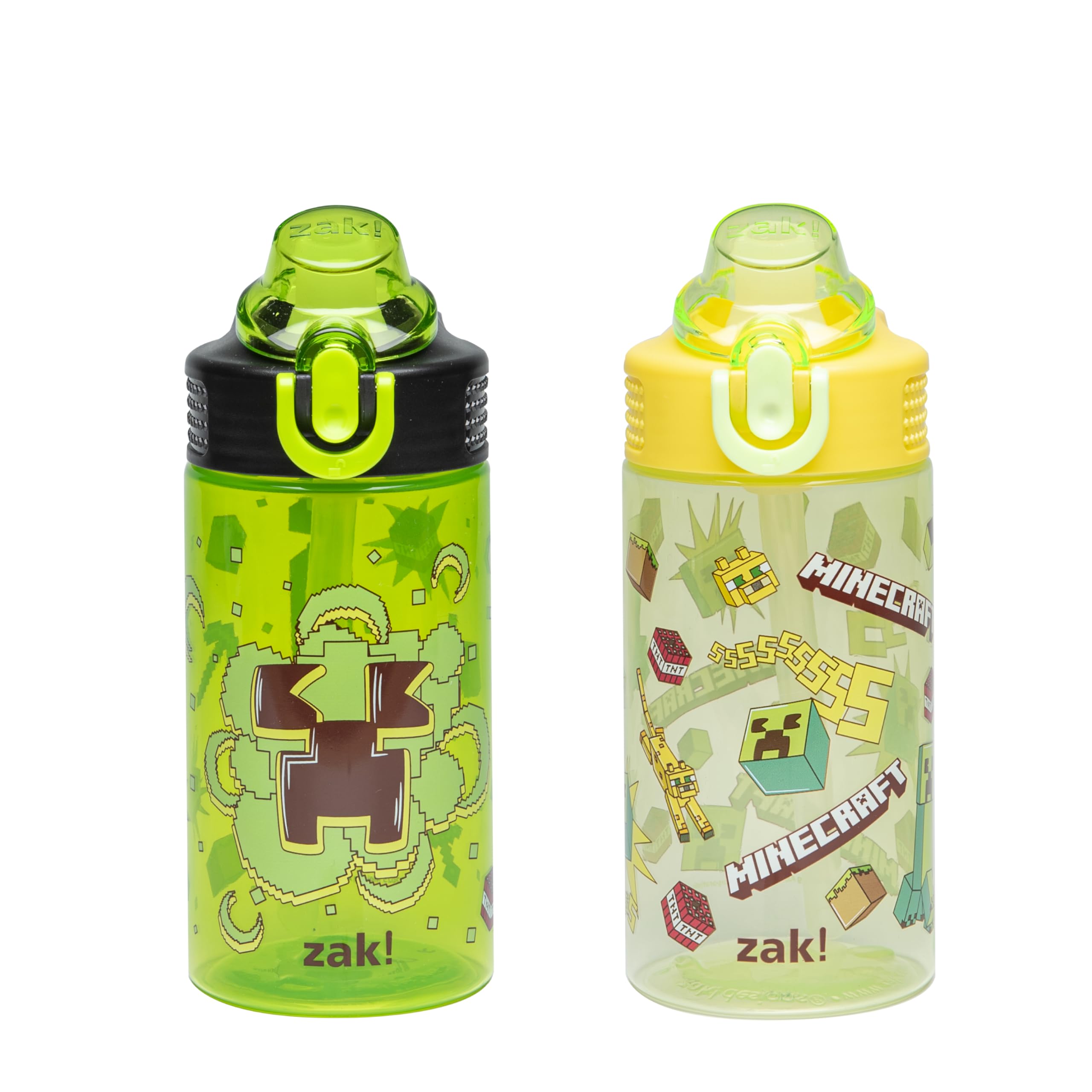 Zak Designs Minecraft Sage Kids Water Bottle For School or Travel, 16oz Durable Plastic Water Bottle With Straw, Handle, and Lea