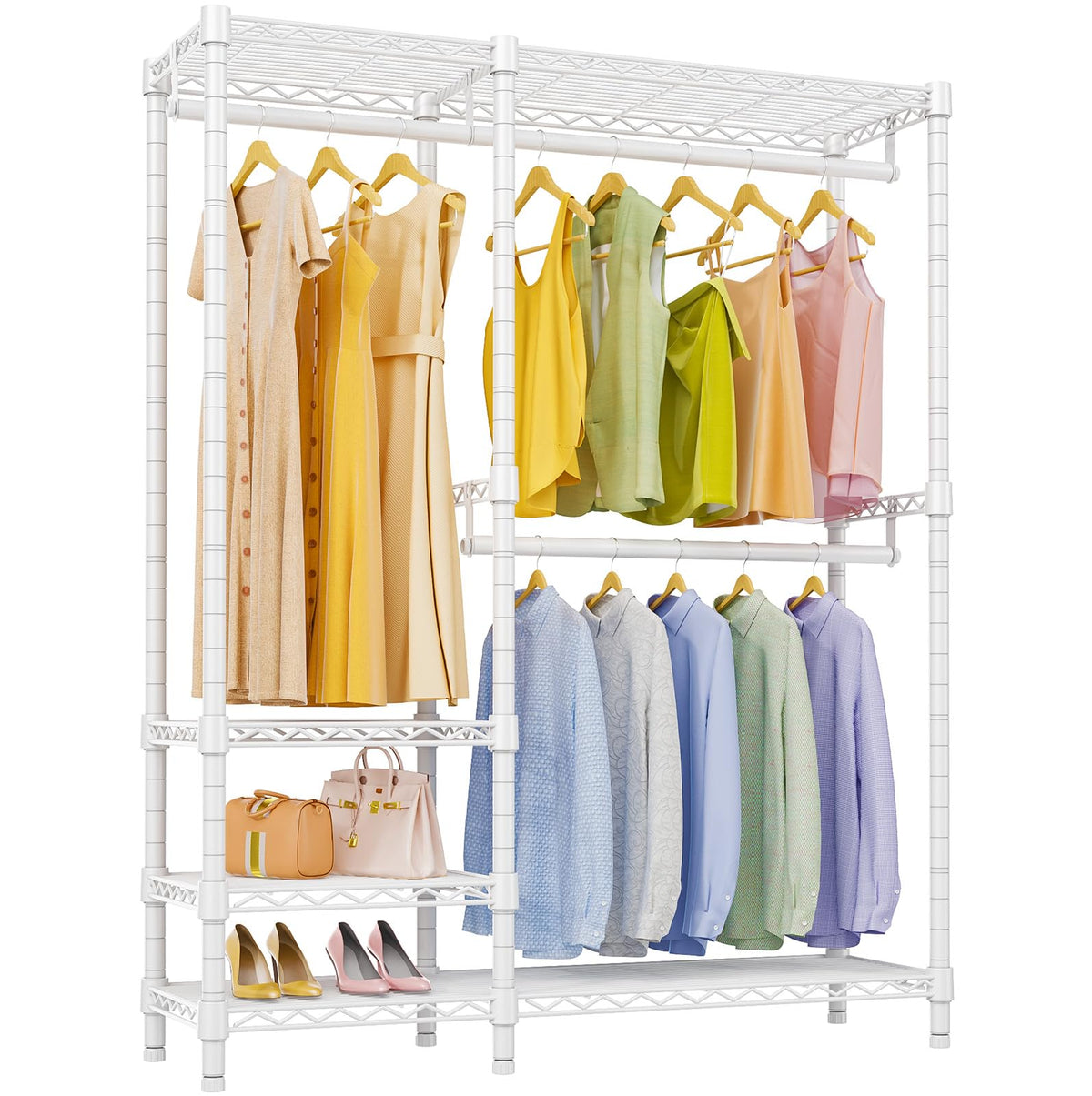 Vipek V2I Garment Rack For Hanging Clothes, Portable Closet System With 4 Adjustable Shelves & 2 Hanging Rods, Heavy Duty Metal