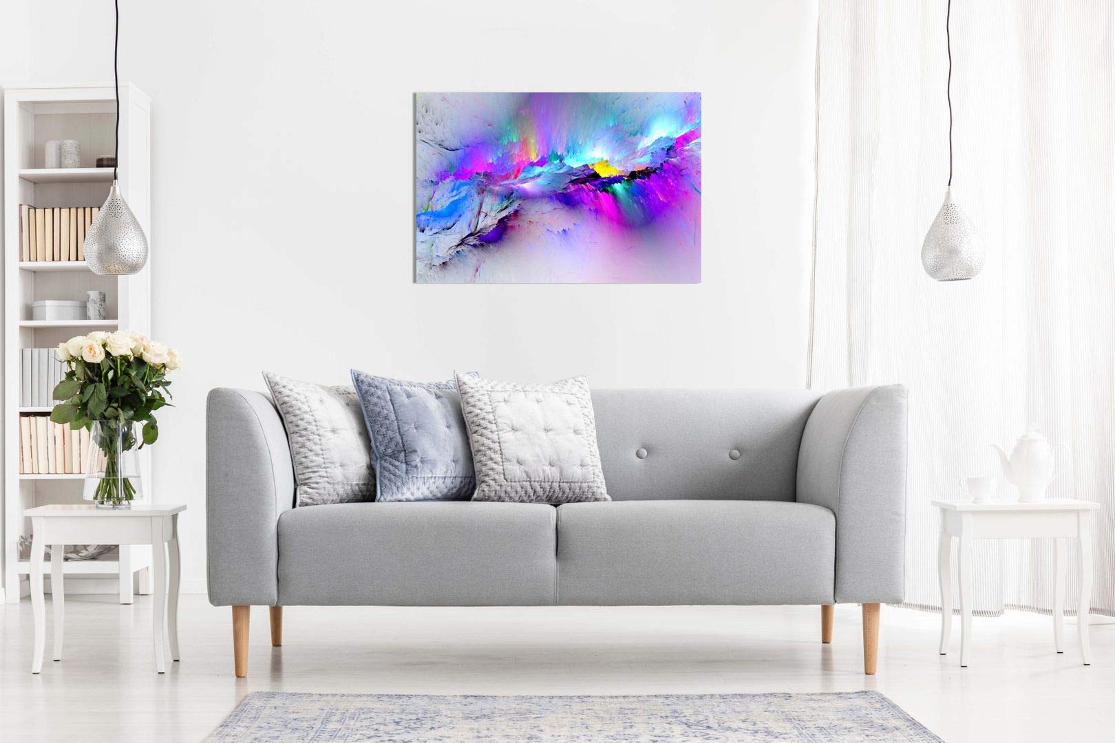 Modern Abstract Blue Watercolour Minimal Canvas Wall Art Picture Print (24X16) For Bedroom