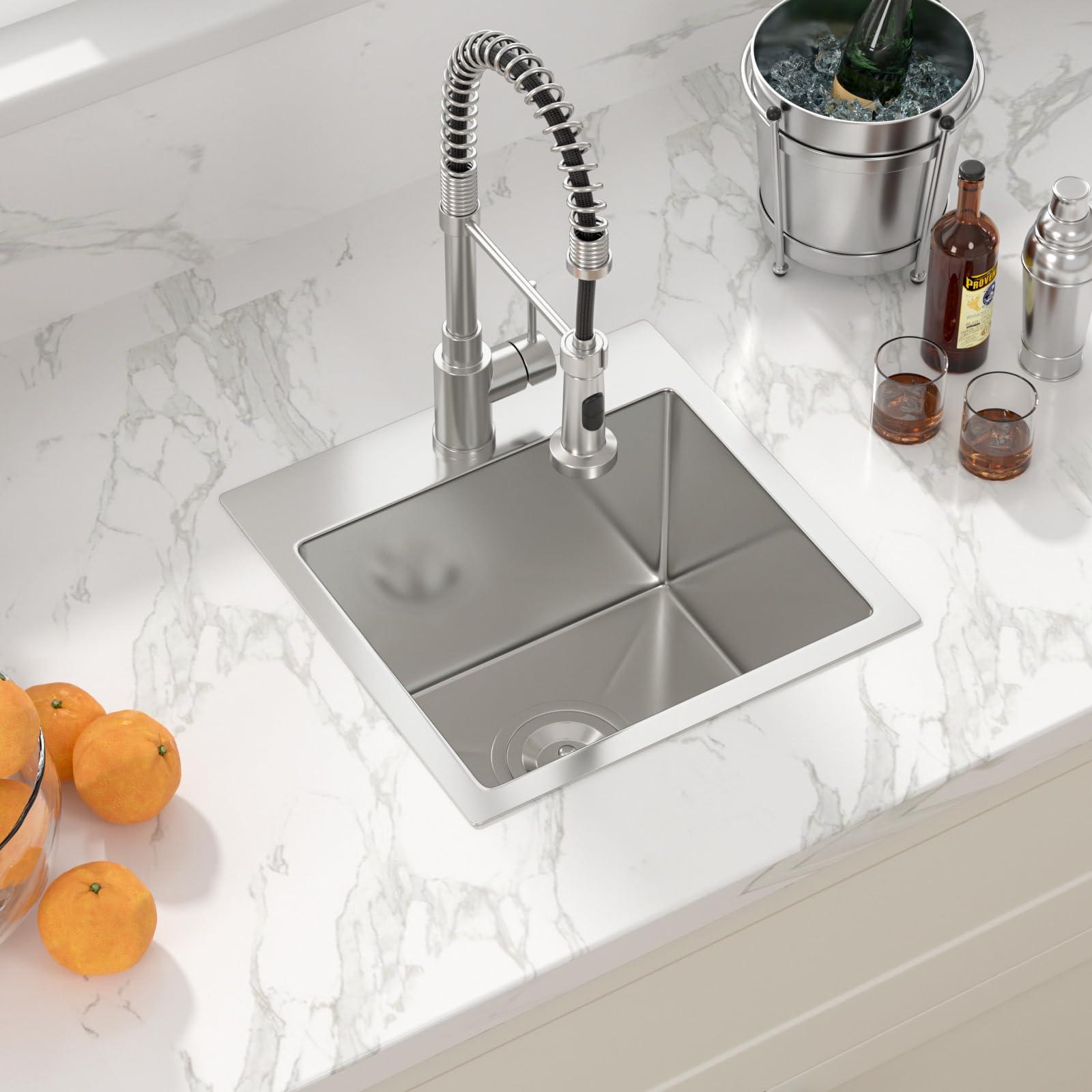 Sarlai 15 Drop Bar Sink Stainless Steel - 15 Inch Bar Prep Sink Topmount Stainless Steel 16 Gauge Deep Single Bowl Over Counter