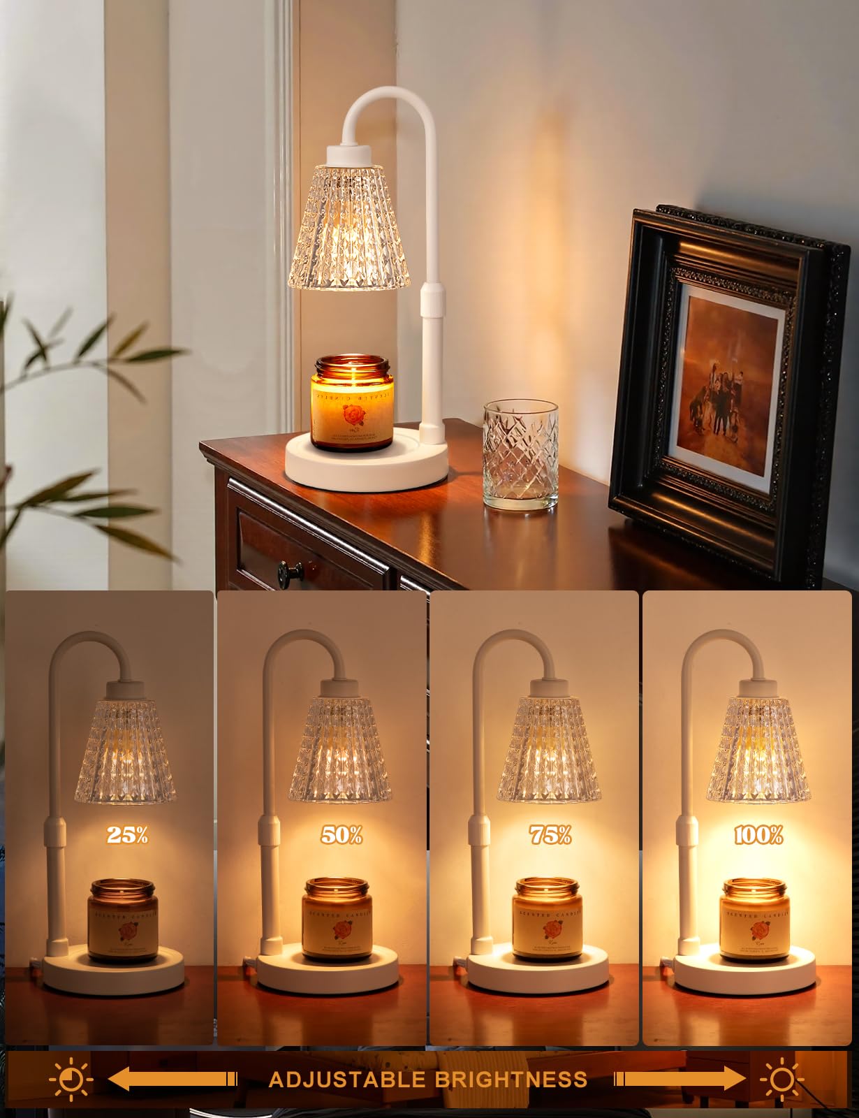 Innqoo White Crystal Candle Warmer Lamp with Timer, Dimmable Candle Warmer for Jar Candles, Height Adjustable Wax Melts Warmer,
