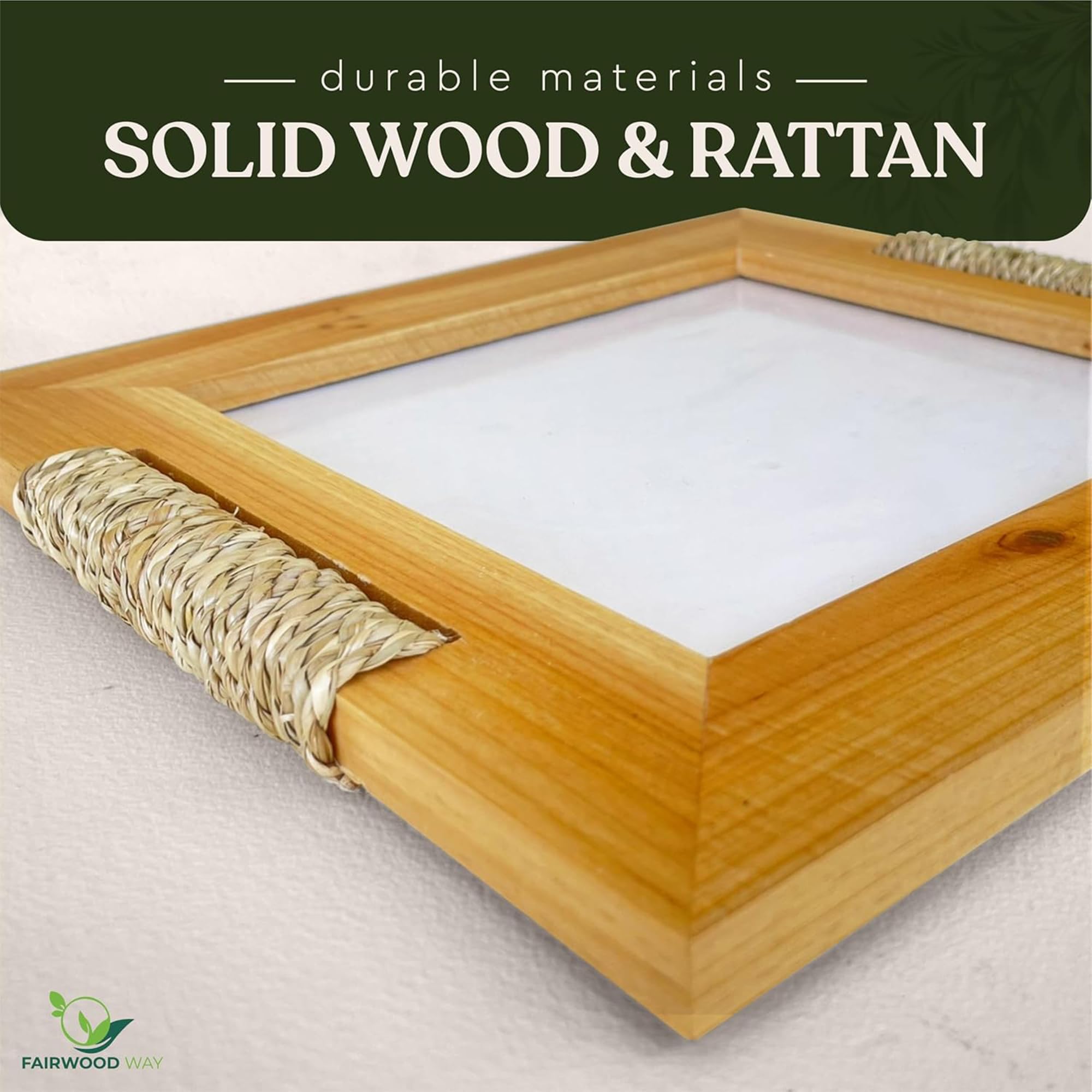 Fairwood Way - Rattan and Wood Picture Frame for 8x8 Inch Photo or Artwork - Boho, Coastal, or Beach Photo Frame, Wooden Decorat