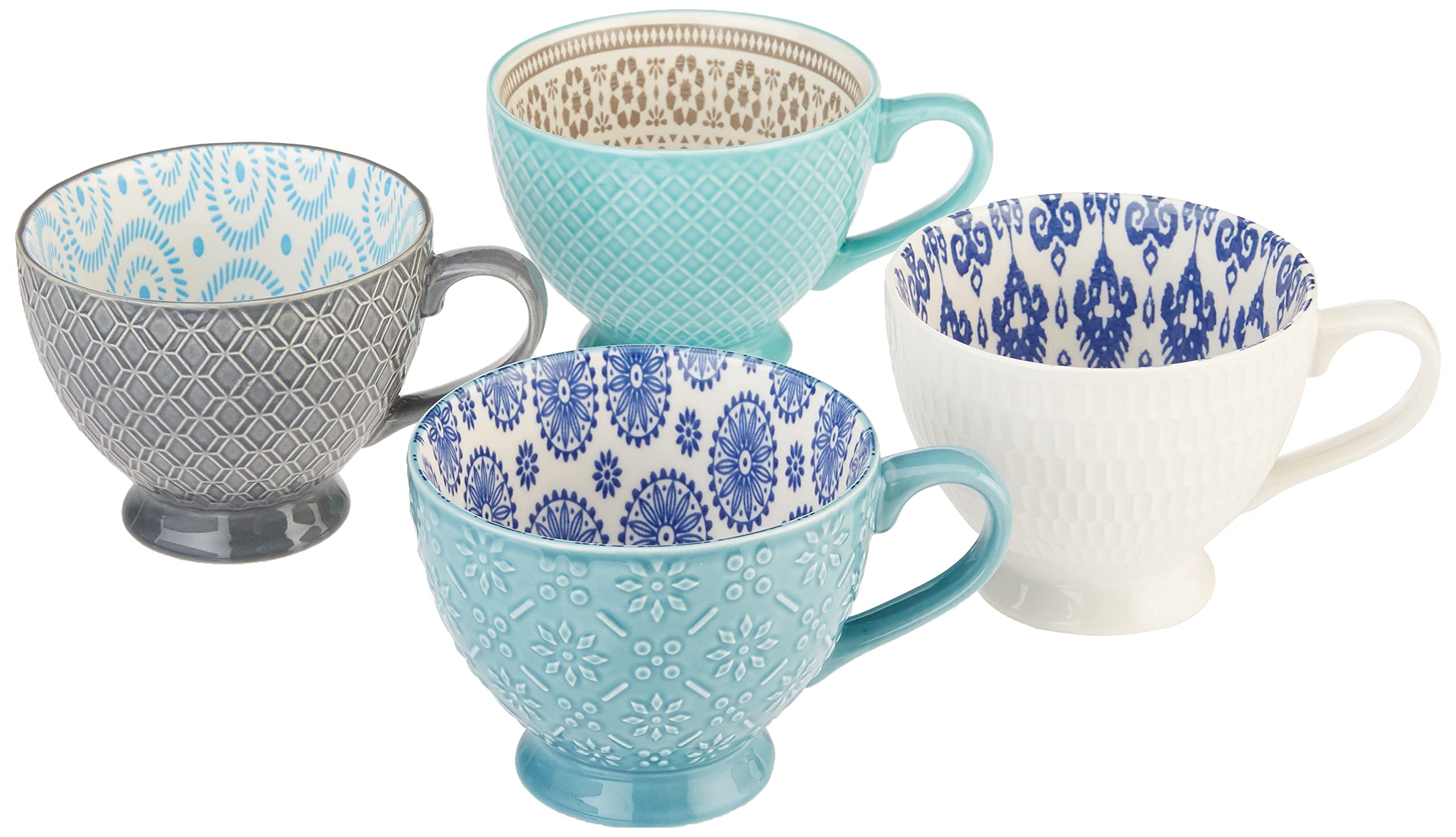 Signature Housewares Pad Print Pp11 Assorted Footed Mugs (Set Of 4), Multicolor,20 Fl Oz