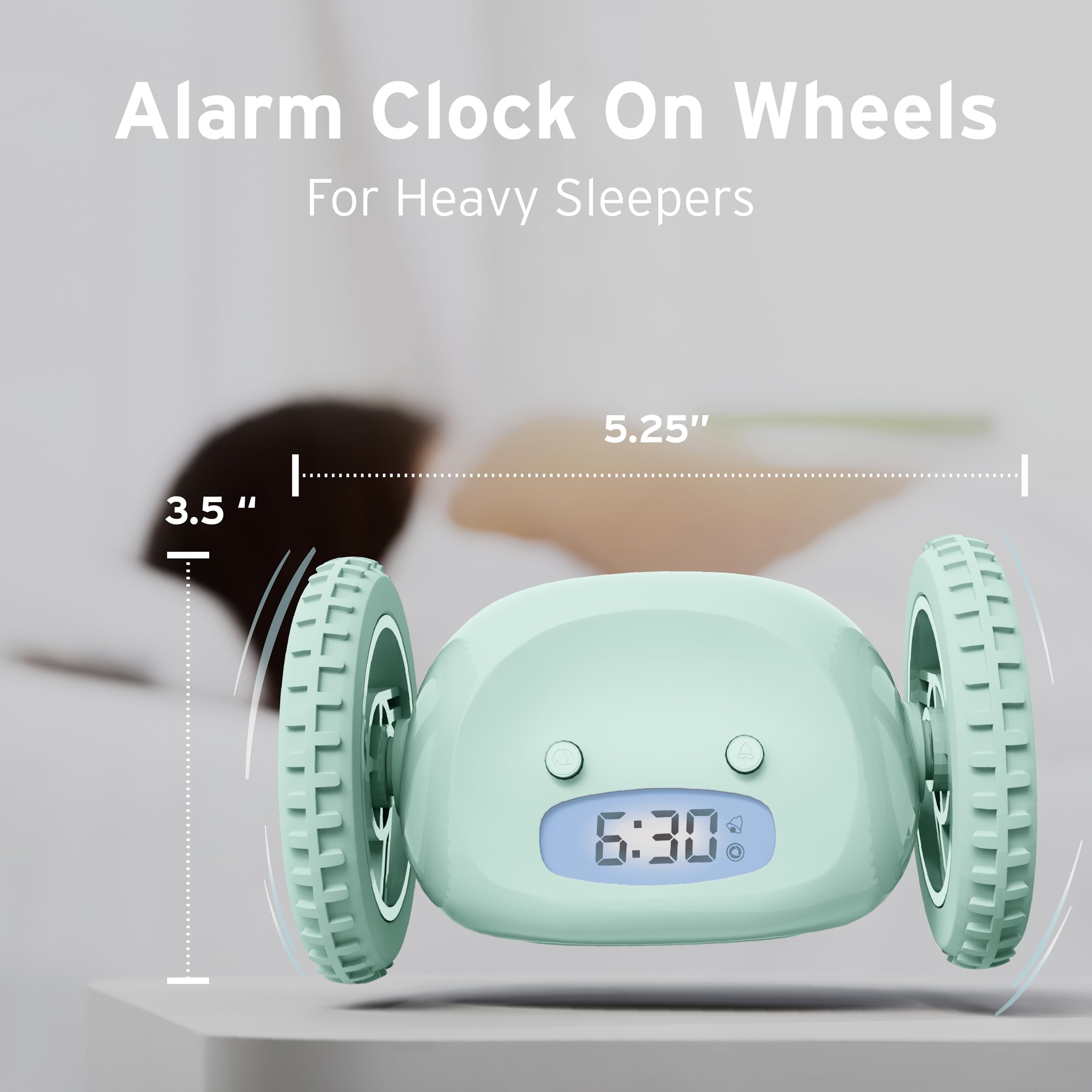 CLOCKY Extra Loud Alarm Clock on Wheels - Vibrating Bed Shaker for Heavy Sleepers - Small - Mint - Model 860011393177
