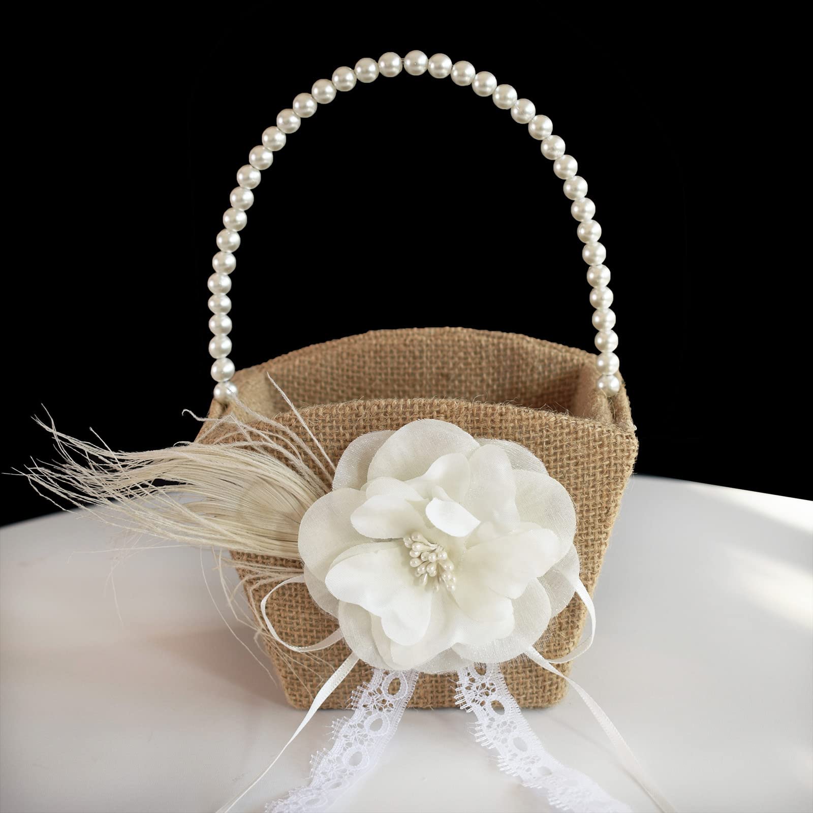 ATAILOVE Flower Girl Basket, Burlap Weddig Flower Basket for Flower Girl