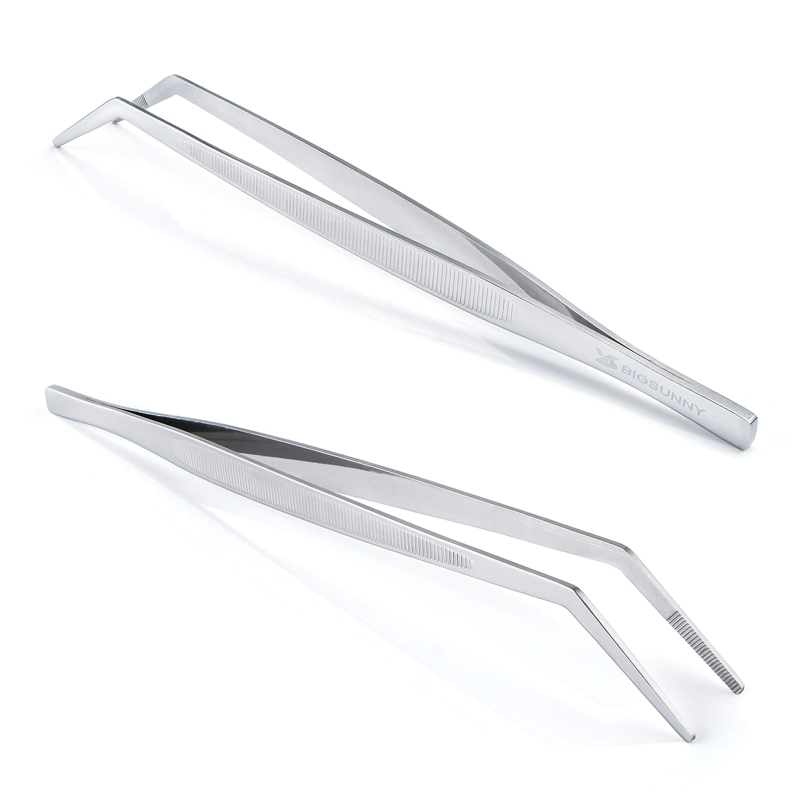 Msy Bigsunny Professional Chef Kitchen Cooking Precision Tweezers Culinary Curved Tip Tongs For Baking Decorating (1, 9.5'')