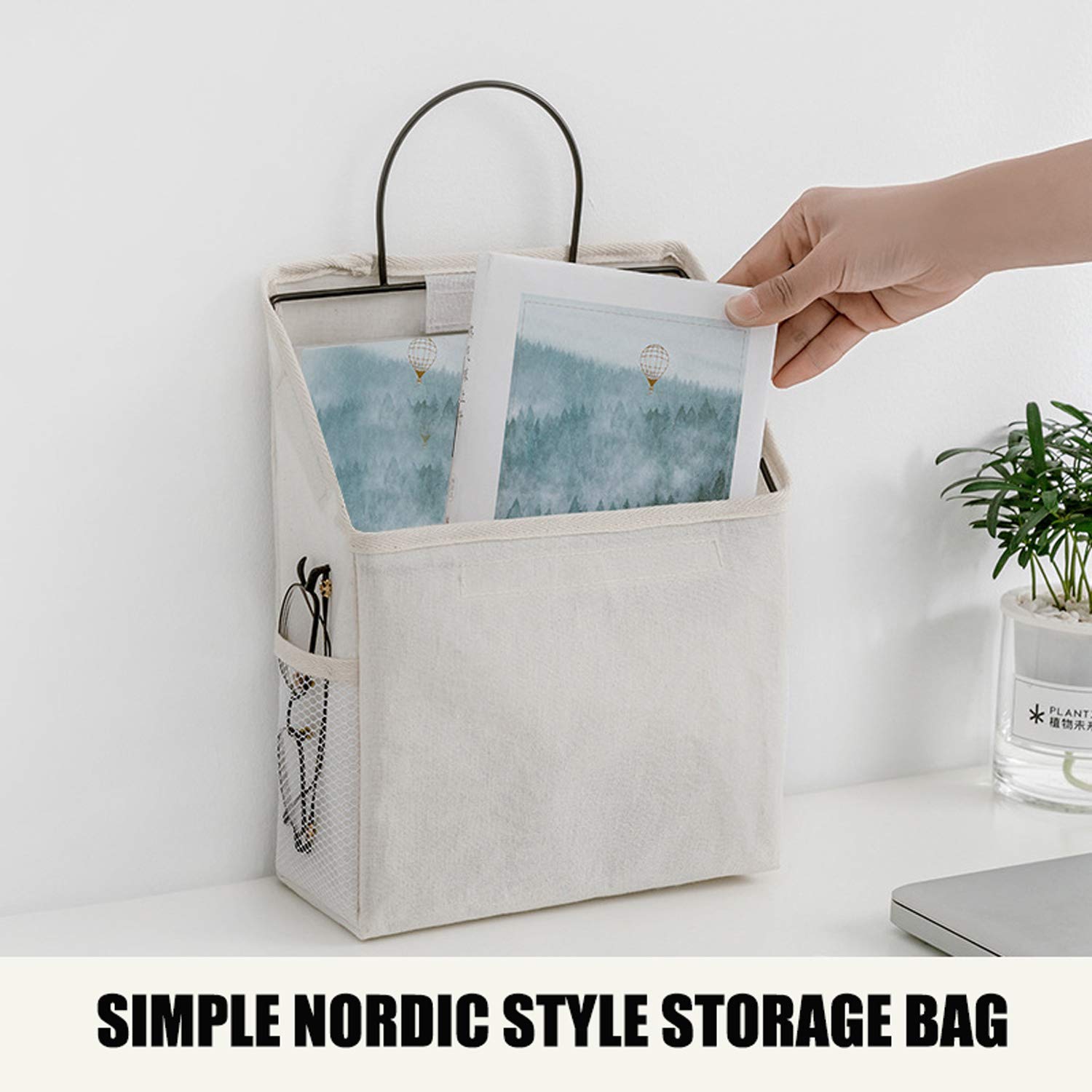 Qulse 2 Pcs Wall-Hanging Storage Bags,Desktop Organizer Basket Cotton Linen Hanging Storage Basket For Kitchen,Bderoom,Living Ro