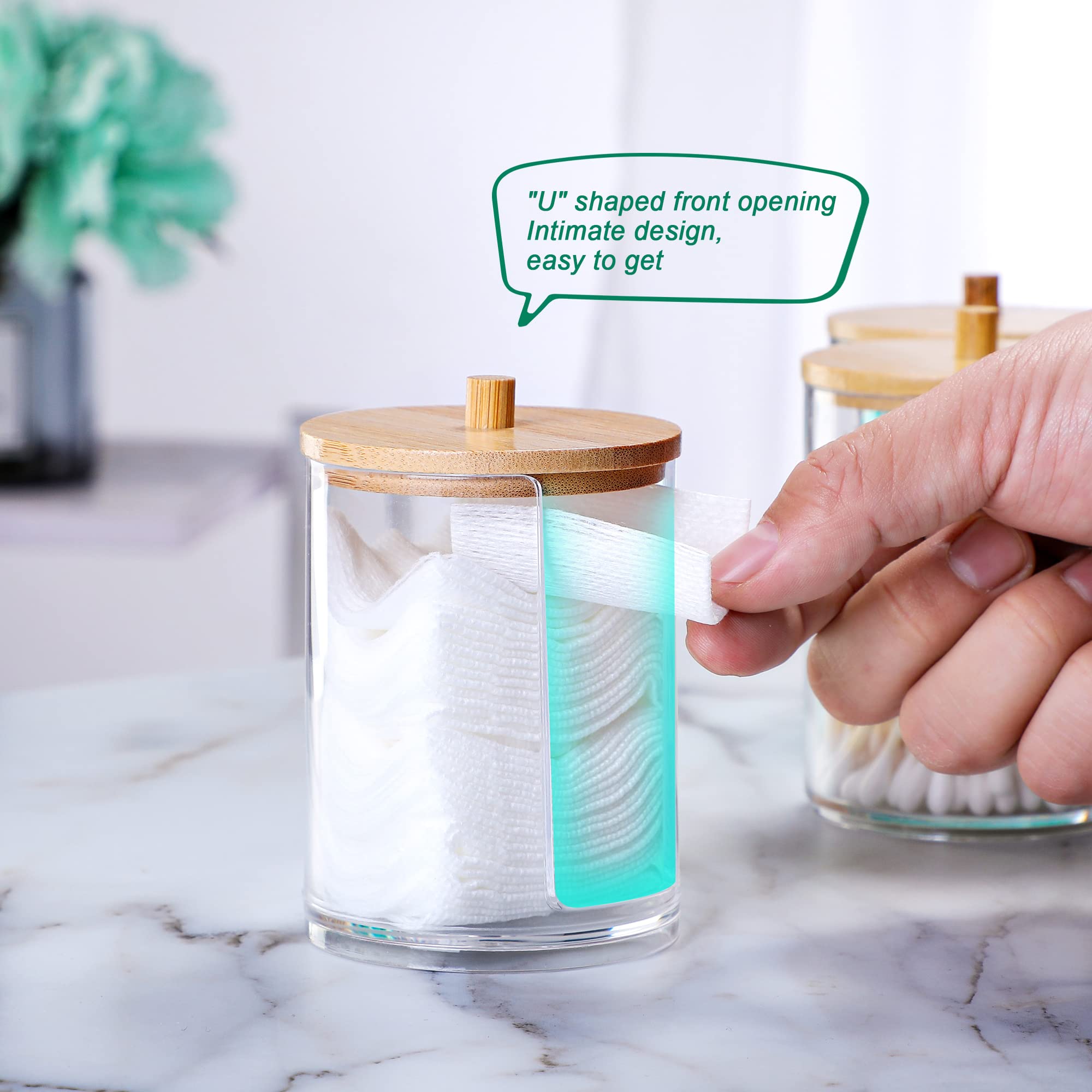 Mklz 3 Pcs Qtip Holder And Cotton Round Pad Dispenser With Bamboo Lid, Small Clear Acrylic Containers For Cotton Swab/Ball, Apot