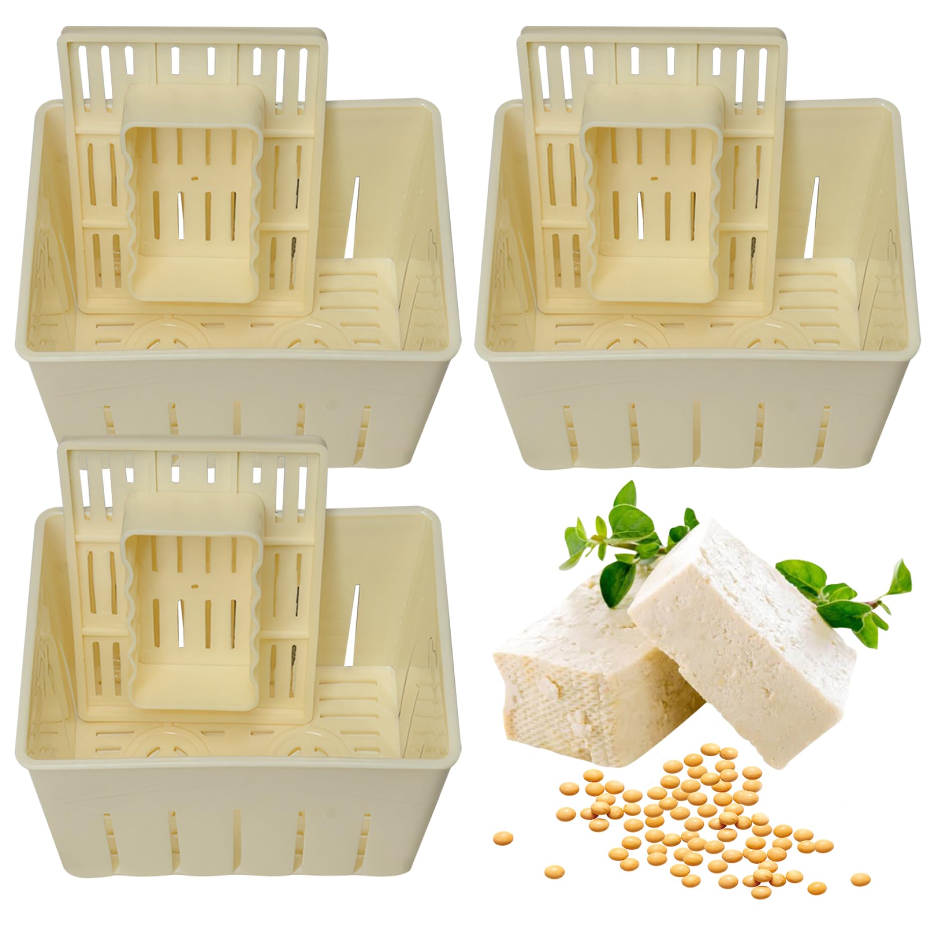 Hbbgdiy Tofu Press 3pcs 5.5x4.3x3.7in DIY Tofu Maker Food Grade PP Mold Rectangular Cheese Press for Homemade Making Kitchen Gad