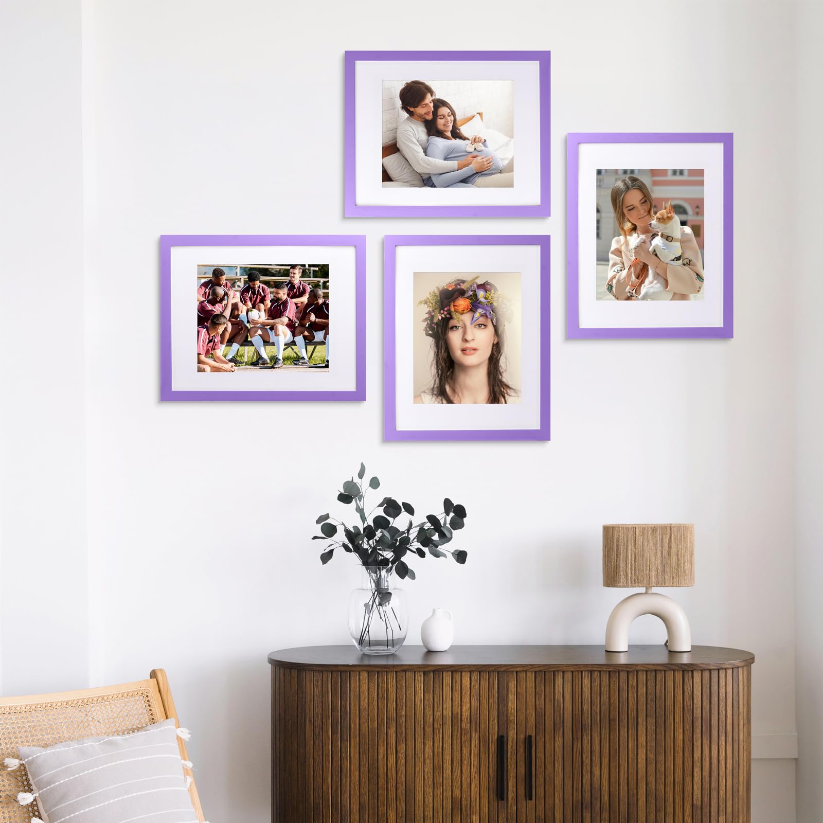 wyooxoo 11x14 Picture Frame Made of Solid Wood Purple Photo Frames Display Pictures 8x10 with Mat or 11x14 Without Mat Colorful