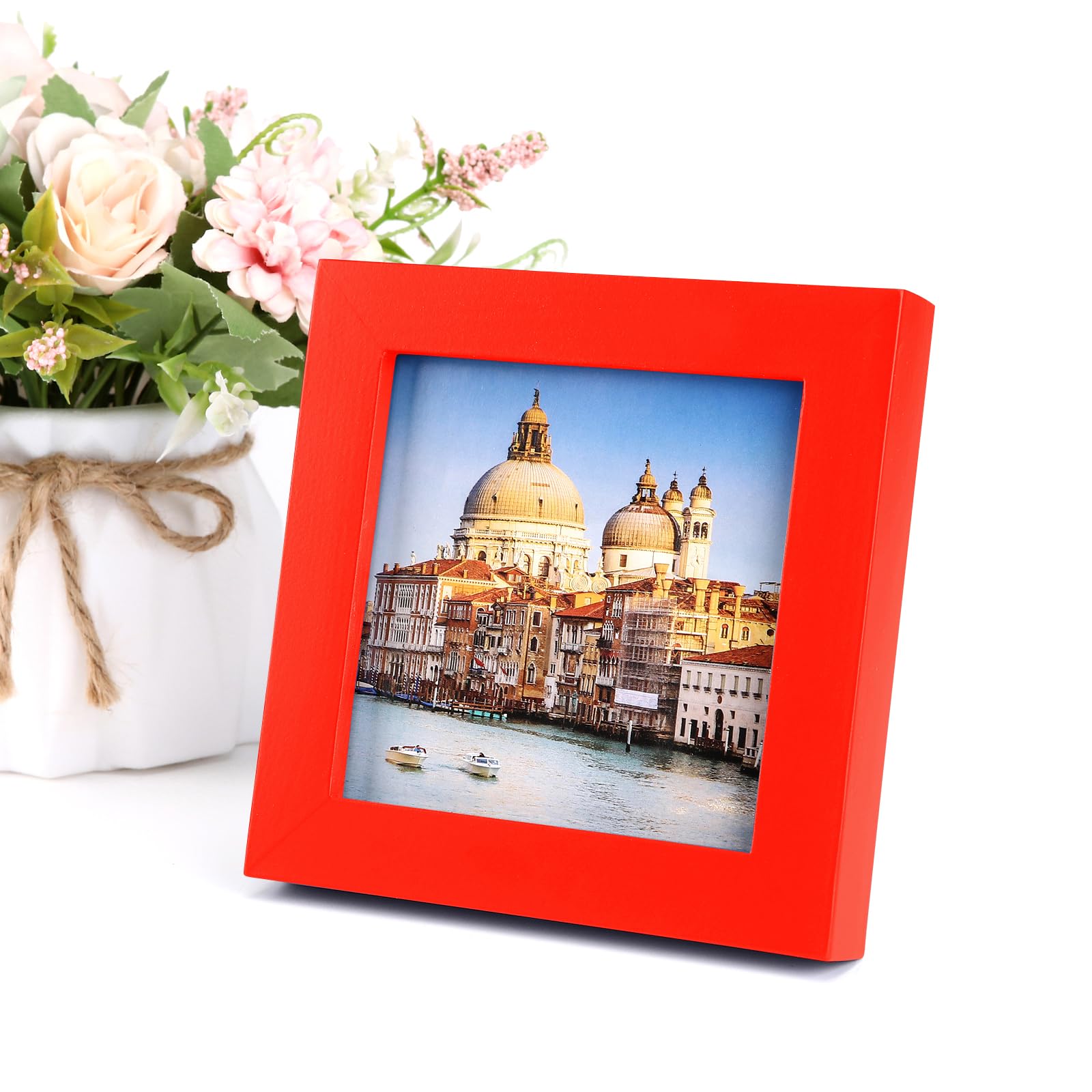 wyooxoo 4x4 Picture Frames Set of 2 Solid Wood Photo Frames Colorful Frame with HD Plexiglass, Wall or Tabletop Display, Red