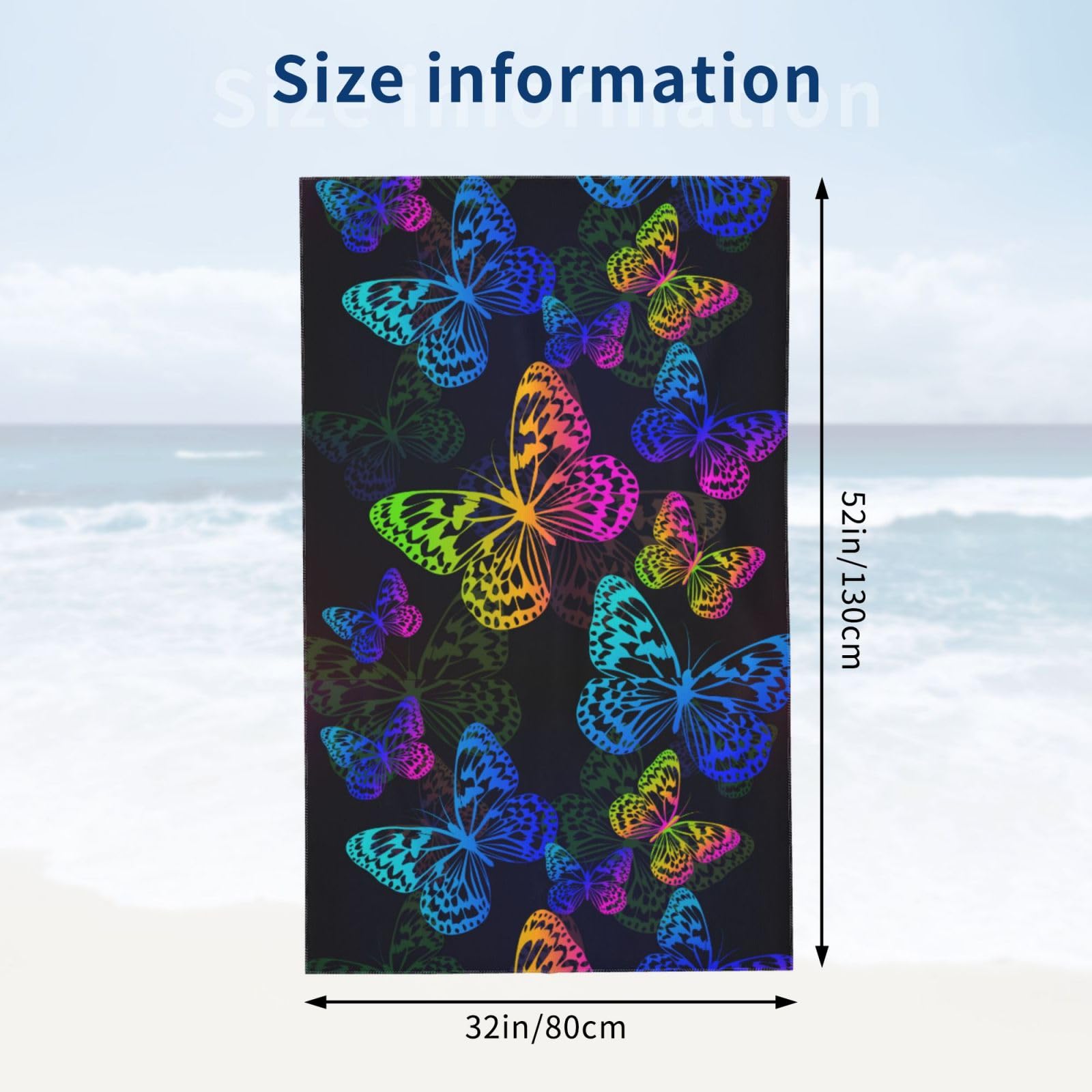 Voohddy Butterfly Flying Beach Towel Large Soft Absorbent Microfiber Quick Dry Oversized Bath Towels For Bathroom Women Men Pool