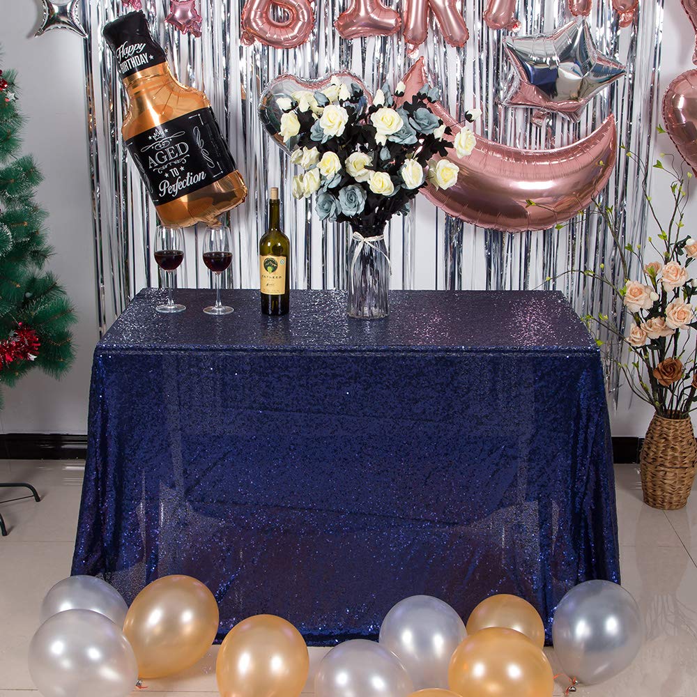 Jyflzq Navy Blue Sequin Tablecloth 60 X 102 Rectangular Sparkly Drape Table Cloths Table Cover Overlay For Wedding Birthday Part