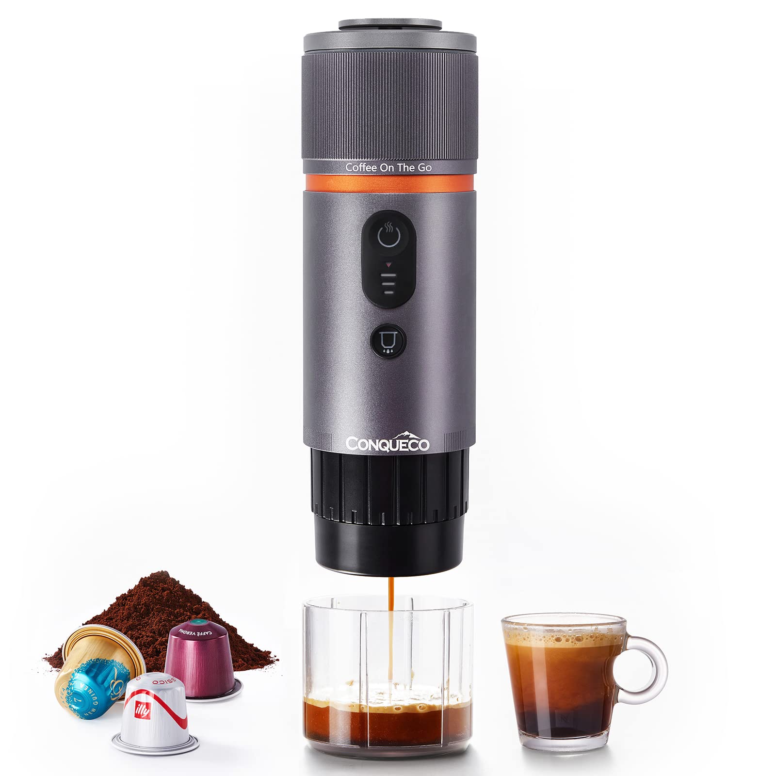 Conqueco Portable Espresso Machine Travel: 12V Car Coffee Maker For Camping - Small Electric - 2.5 Mins Heating - 8 Cups Espress