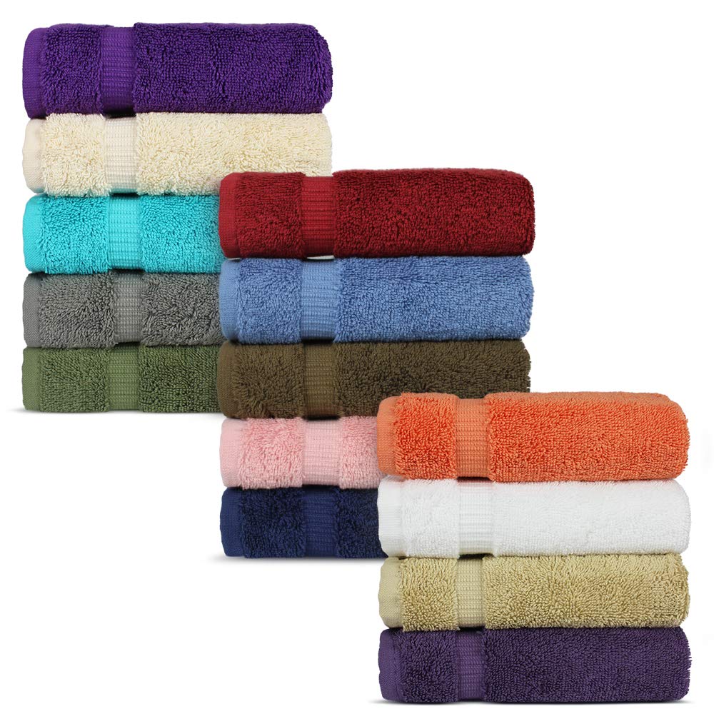 Chakir Turkish Linens Hotel & Spa Quality, Highly Absorbent 100% Cotton Turkish Washcloths (2 X 6 Random Colors - Set Of 12)