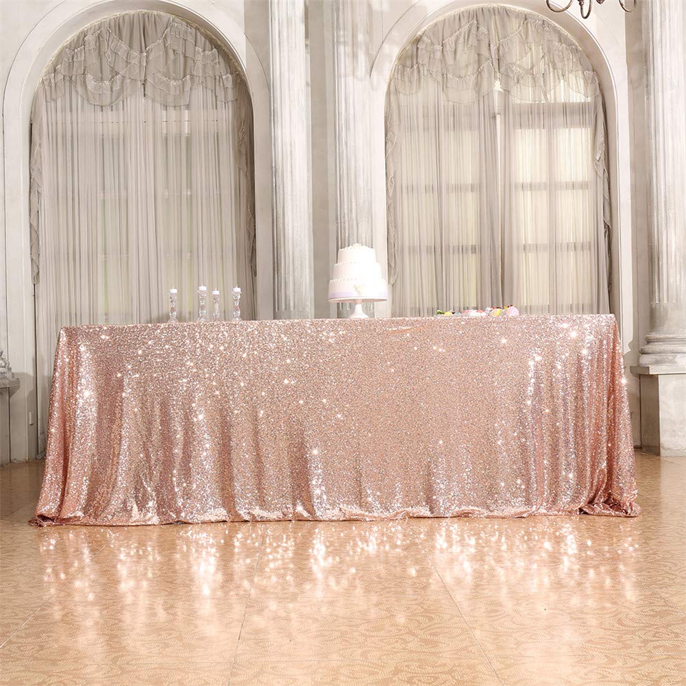Juya Delight 60'' X 120'' Rose Gold Sequin Tablecloth Rectangle For Wedding Birthday Party Festival Ceremony Cake Dessert Table