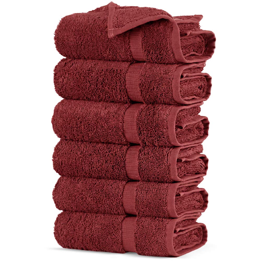 Towel Bazaar Premium Turkish Cotton Super Soft And Absorbent Towels (6-Piece Hand Towels, Cranberry)
